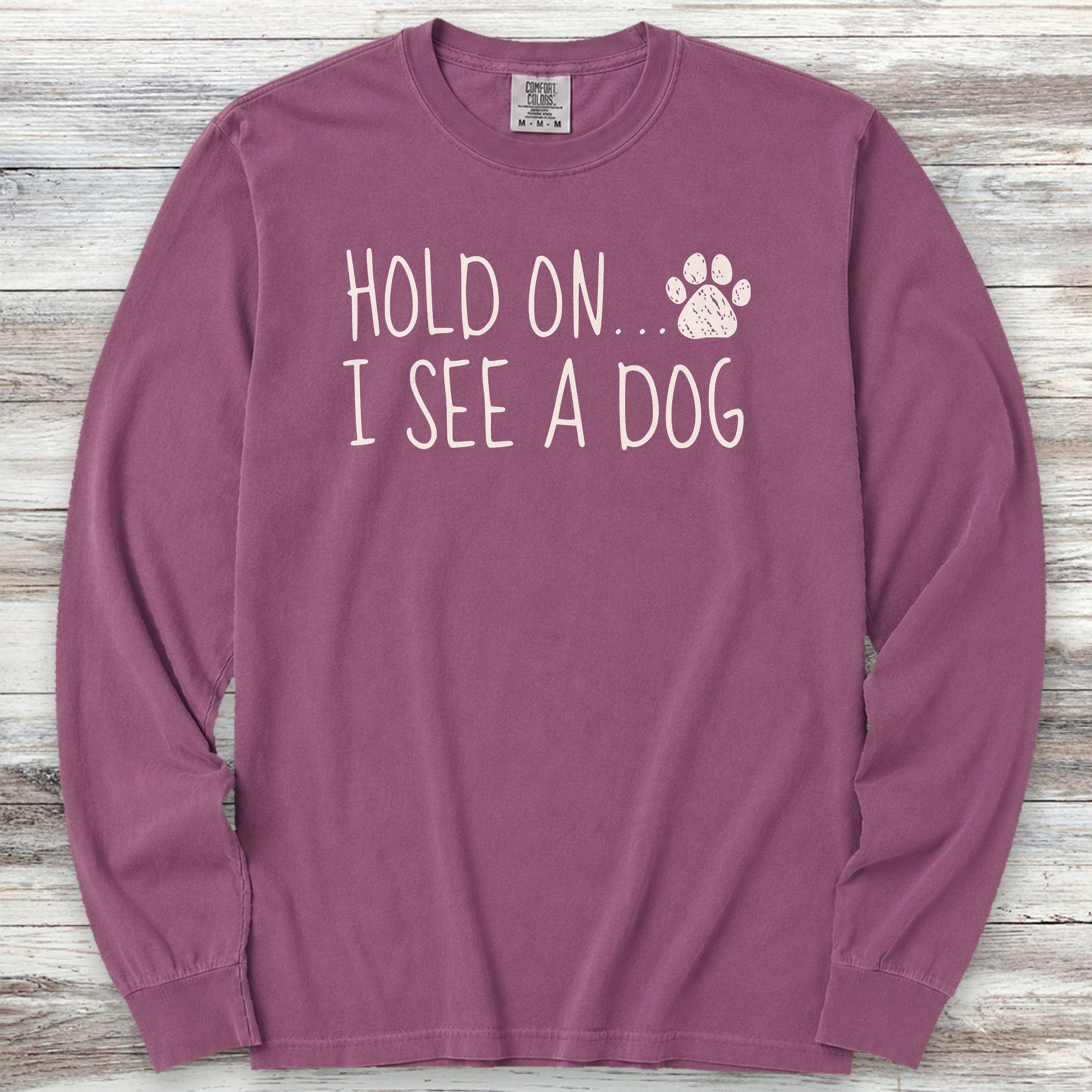 Dog Hold On Long Sleeve Tee - Berry