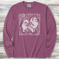 Pomeranian Linocut Long Sleeve Tee - Berry