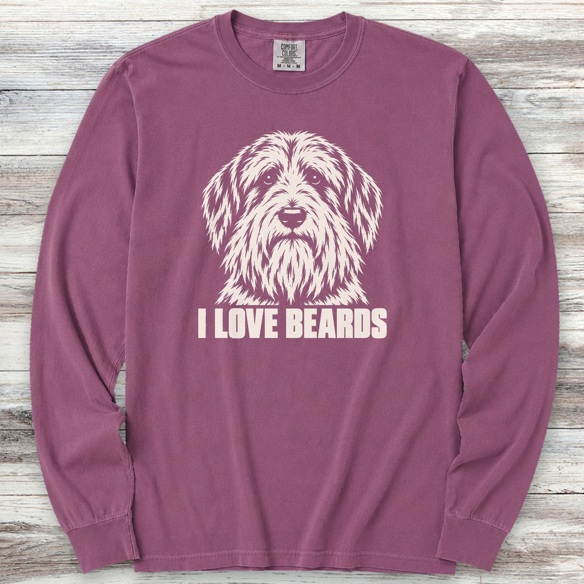 Bearded Collie I Love Beards Long Sleeve Tee - Berry