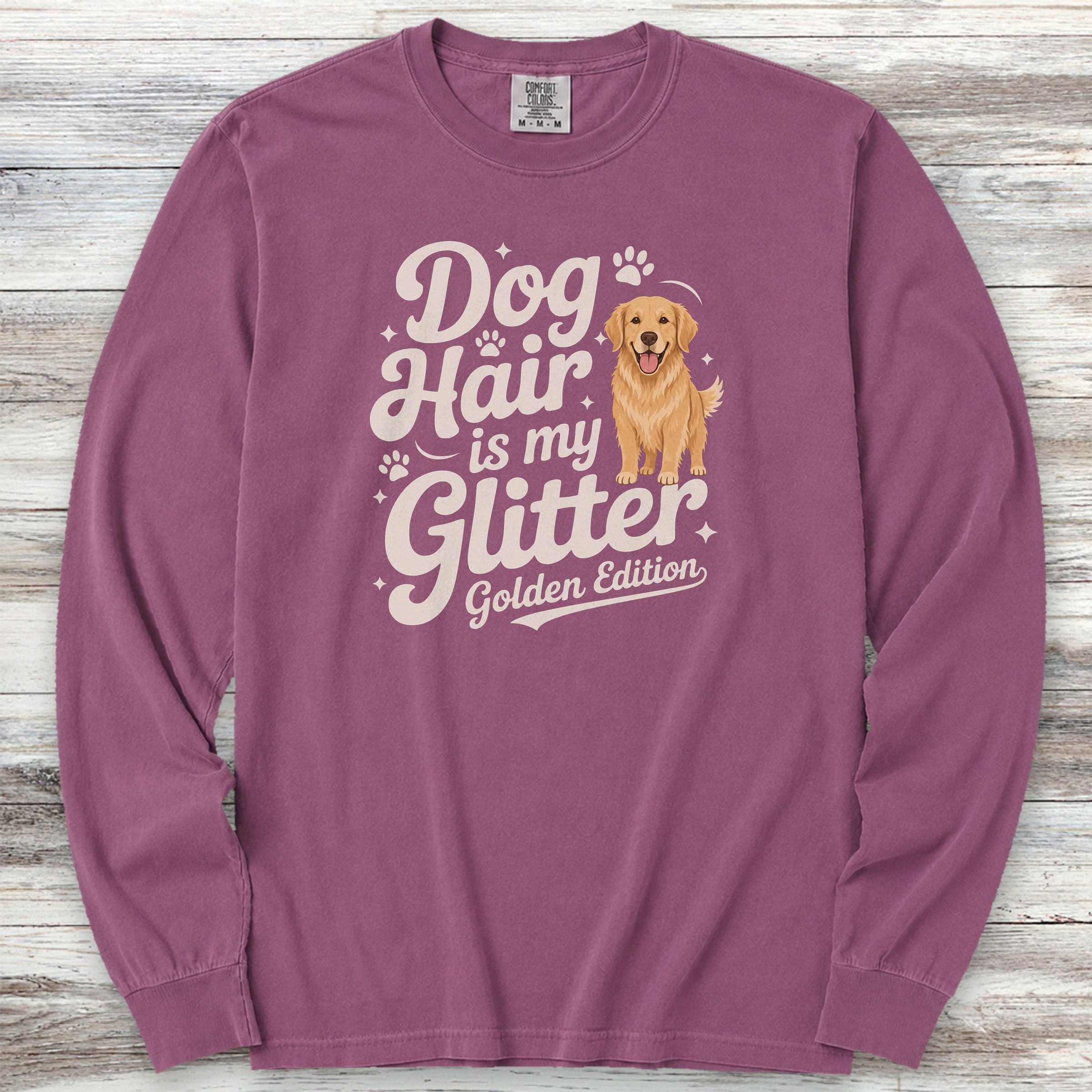 Golden Retriever Glitter Long Sleeve Tee - Berry