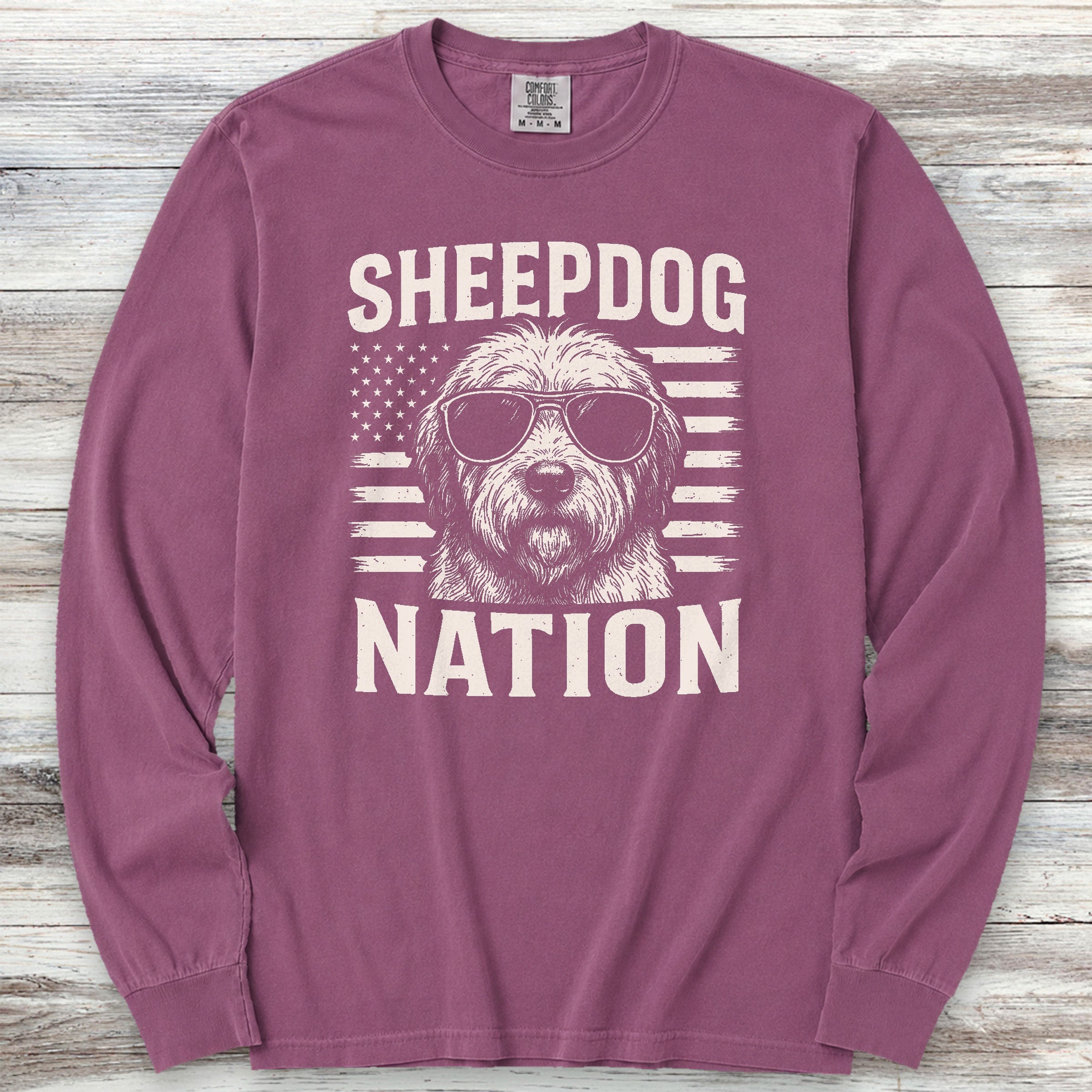 Old English Sheepdog Nation Long Sleeve Tee - Berry