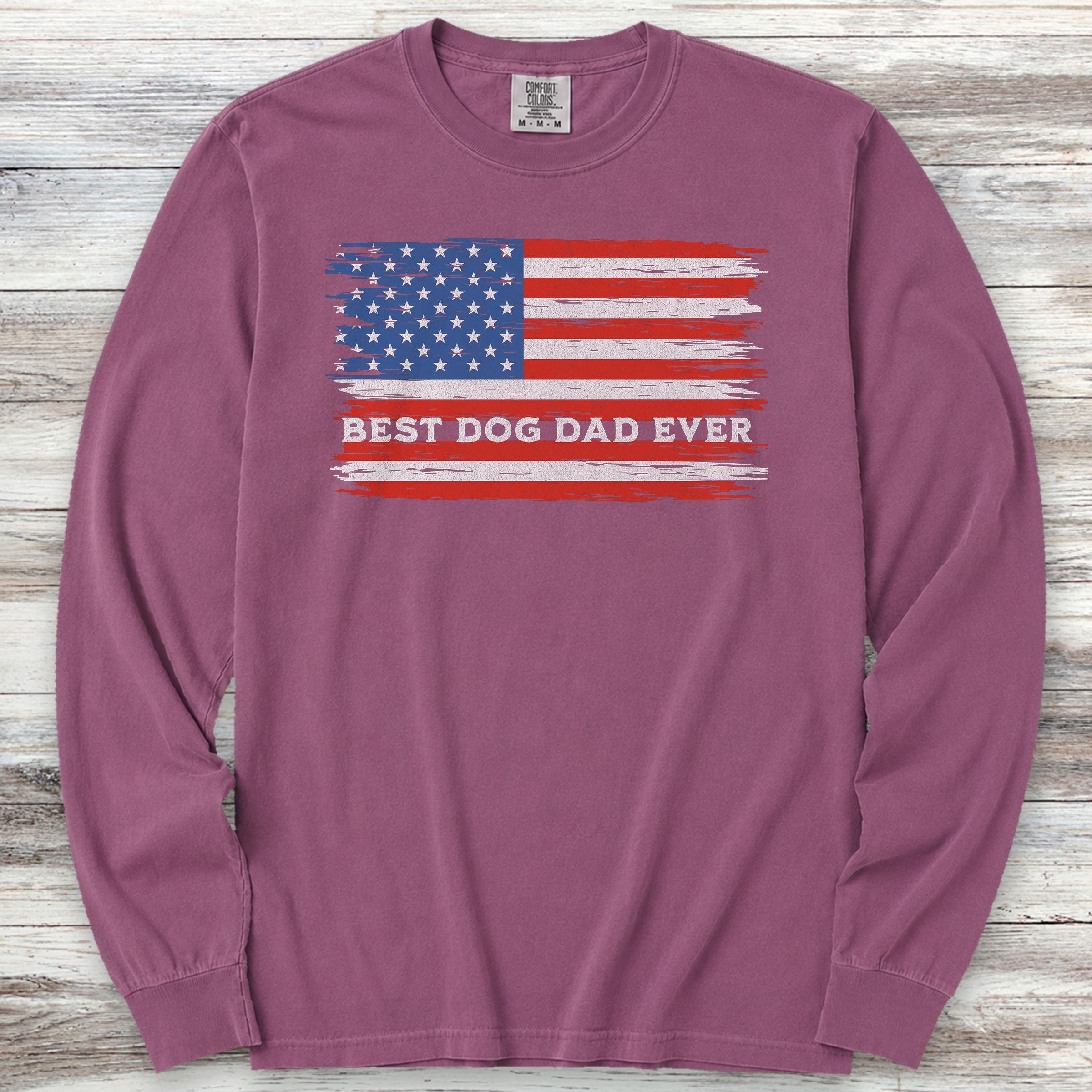 Best Dog Dad Flag Long Sleeve Tee - Berry