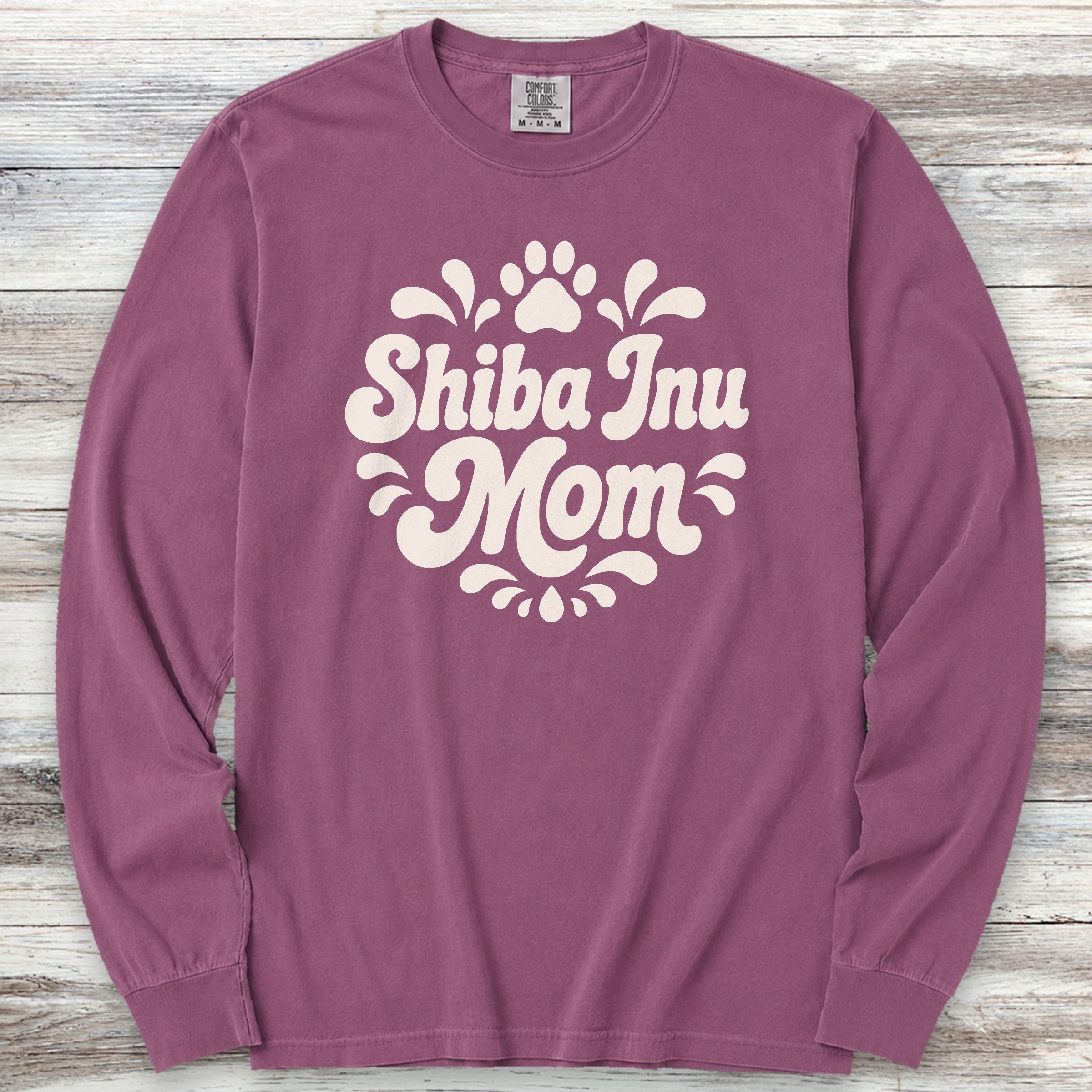Shiba Inu Groovy Mom Long Sleeve Tee - Berry