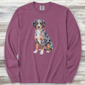 Australian Shepherd Puppy Watercolor Long Sleeve Tee - Berry
