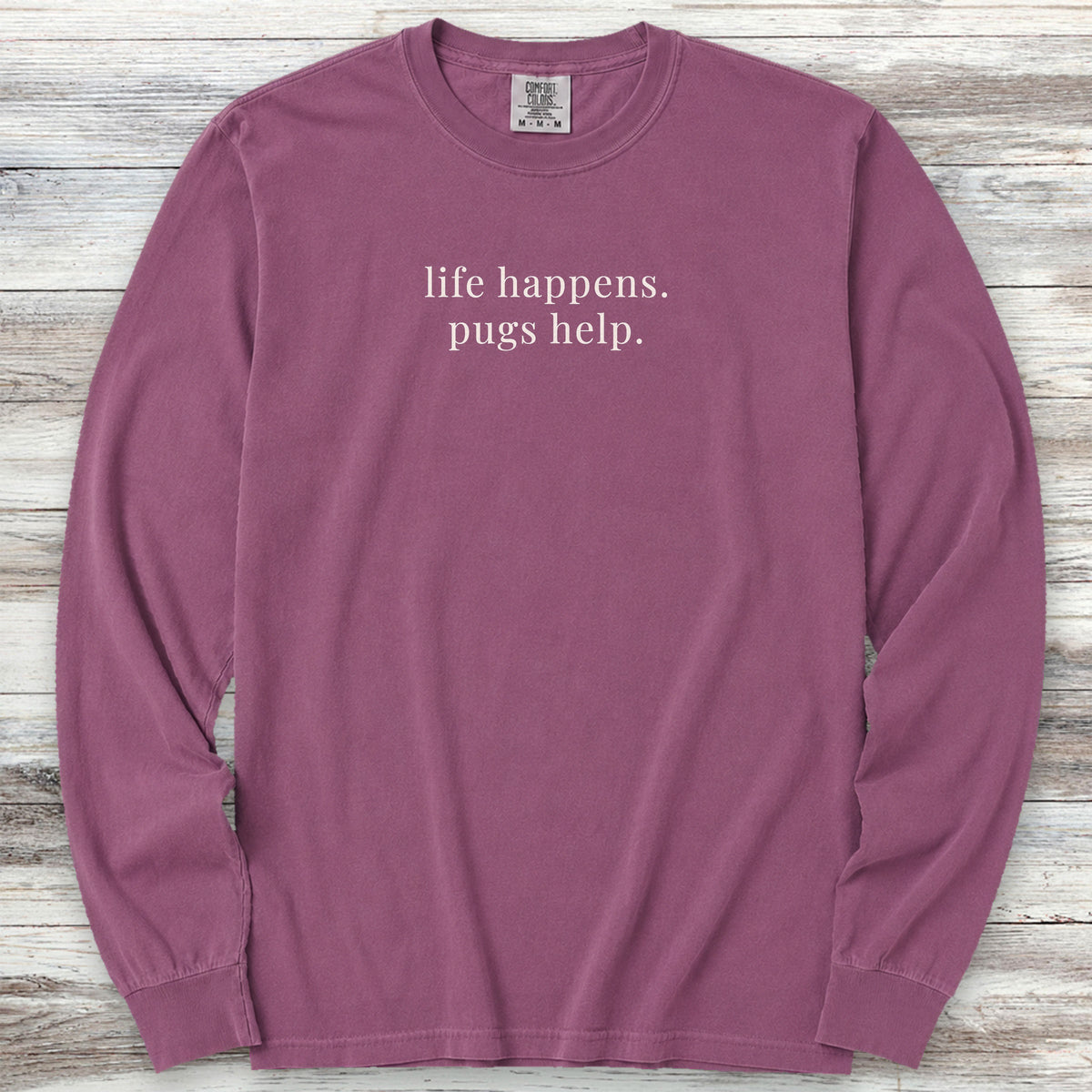 Pug Help Long Sleeve Tee - Berry