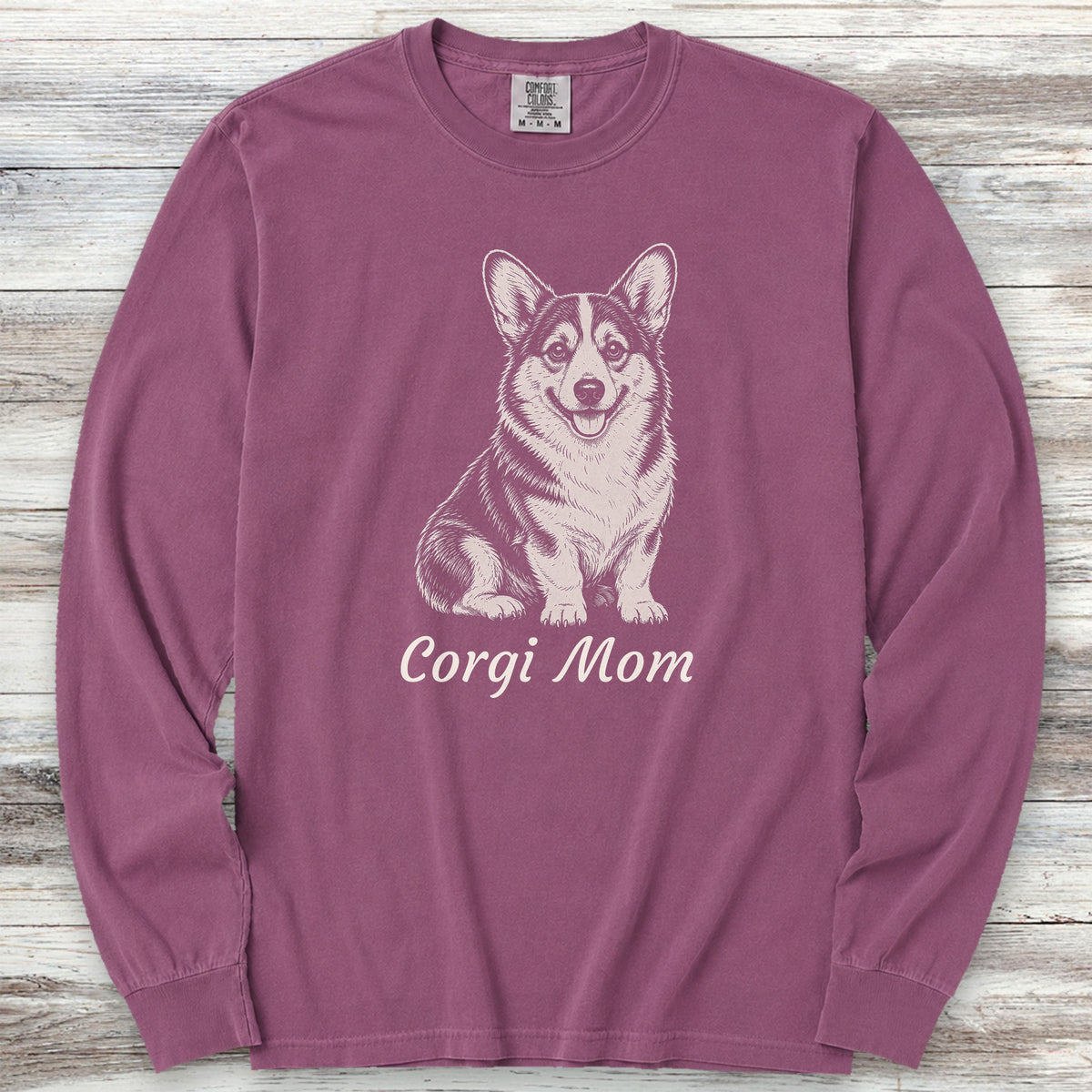 Corgi Mom Portrait Long Sleeve Tee - Berry