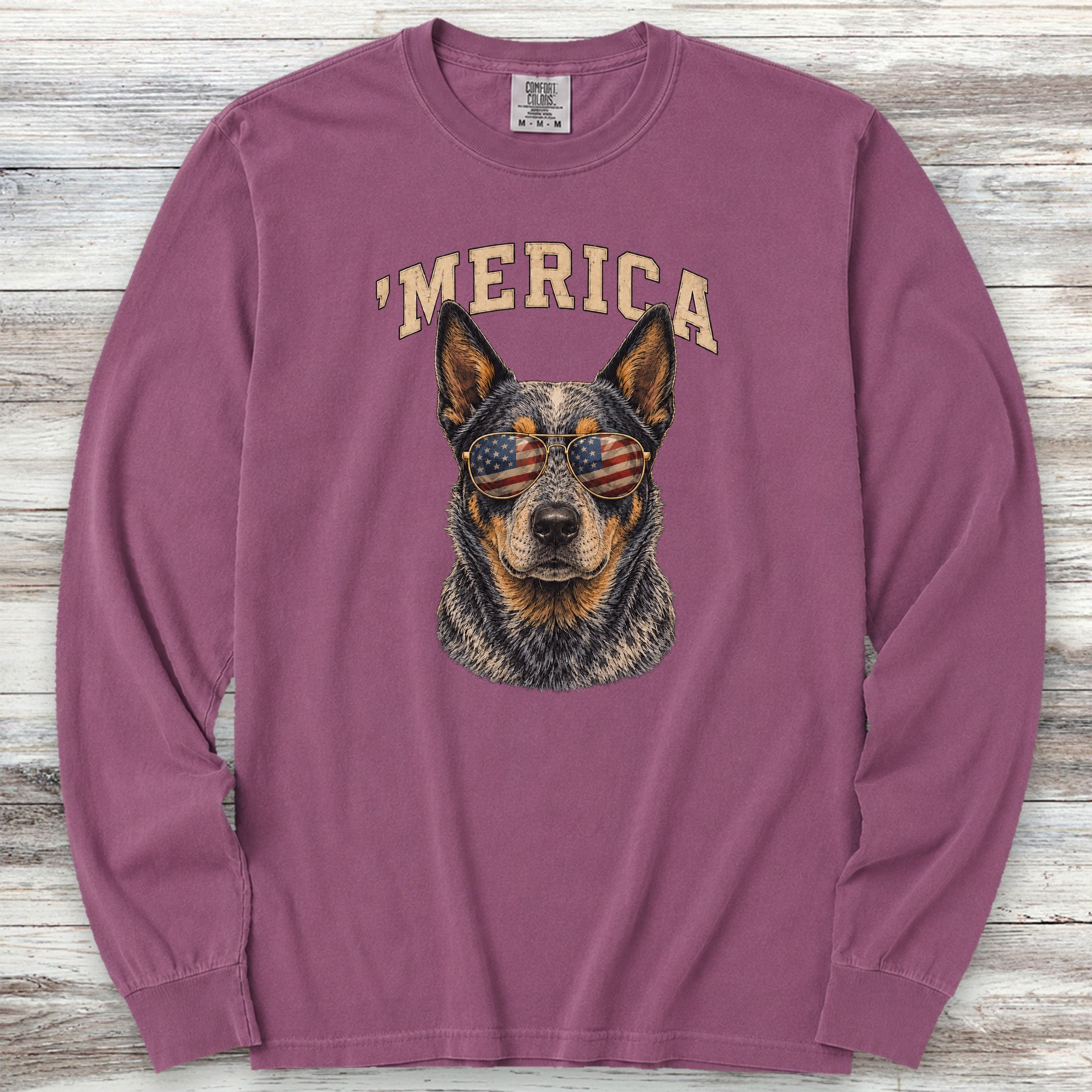 Australian Cattle Dog Blue 'Merica Long Sleeve Tee - Berry