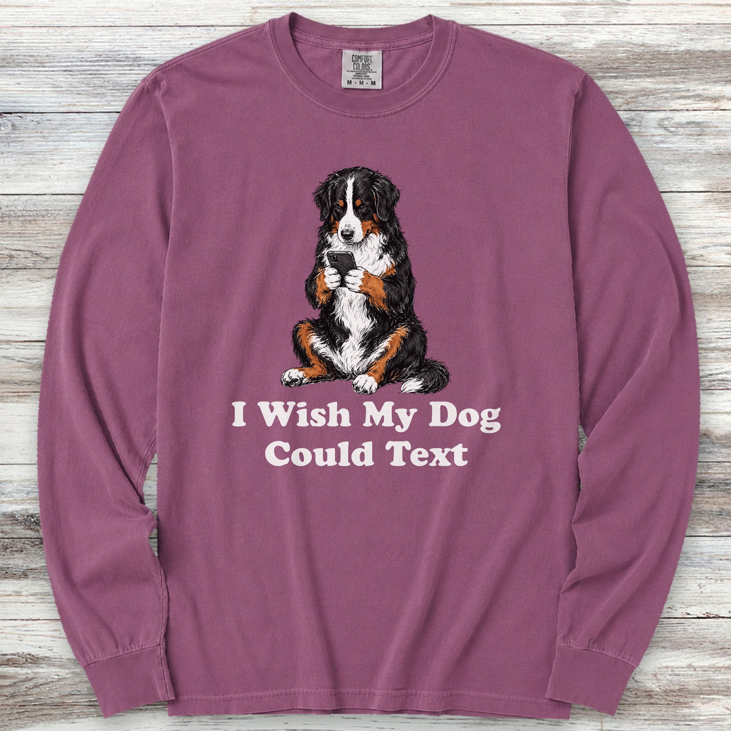 Bernese Mountain Dog Text Long Sleeve Tee - Berry