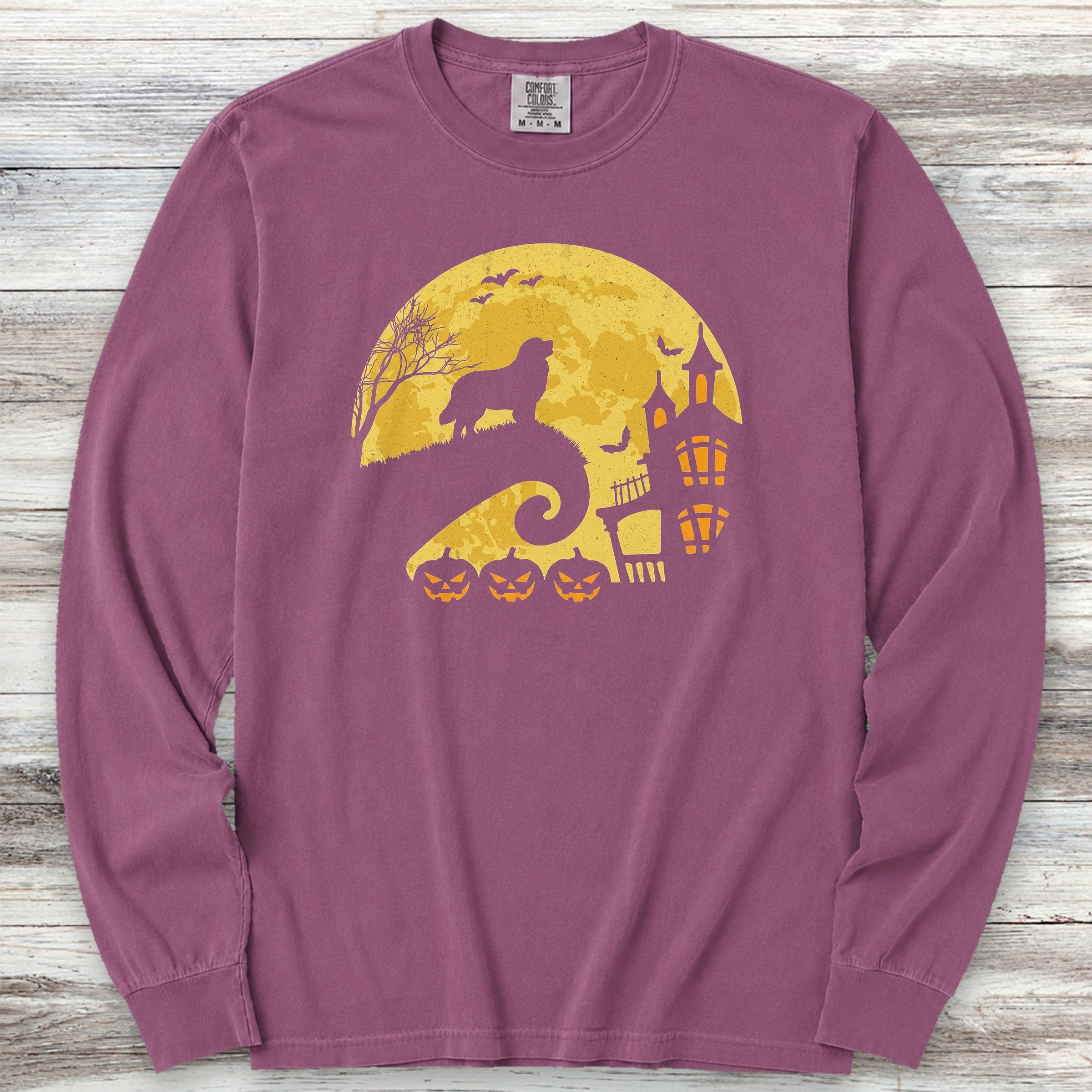Bernese Mountain Dog Halloween Moon Long Sleeve Tee - Berry