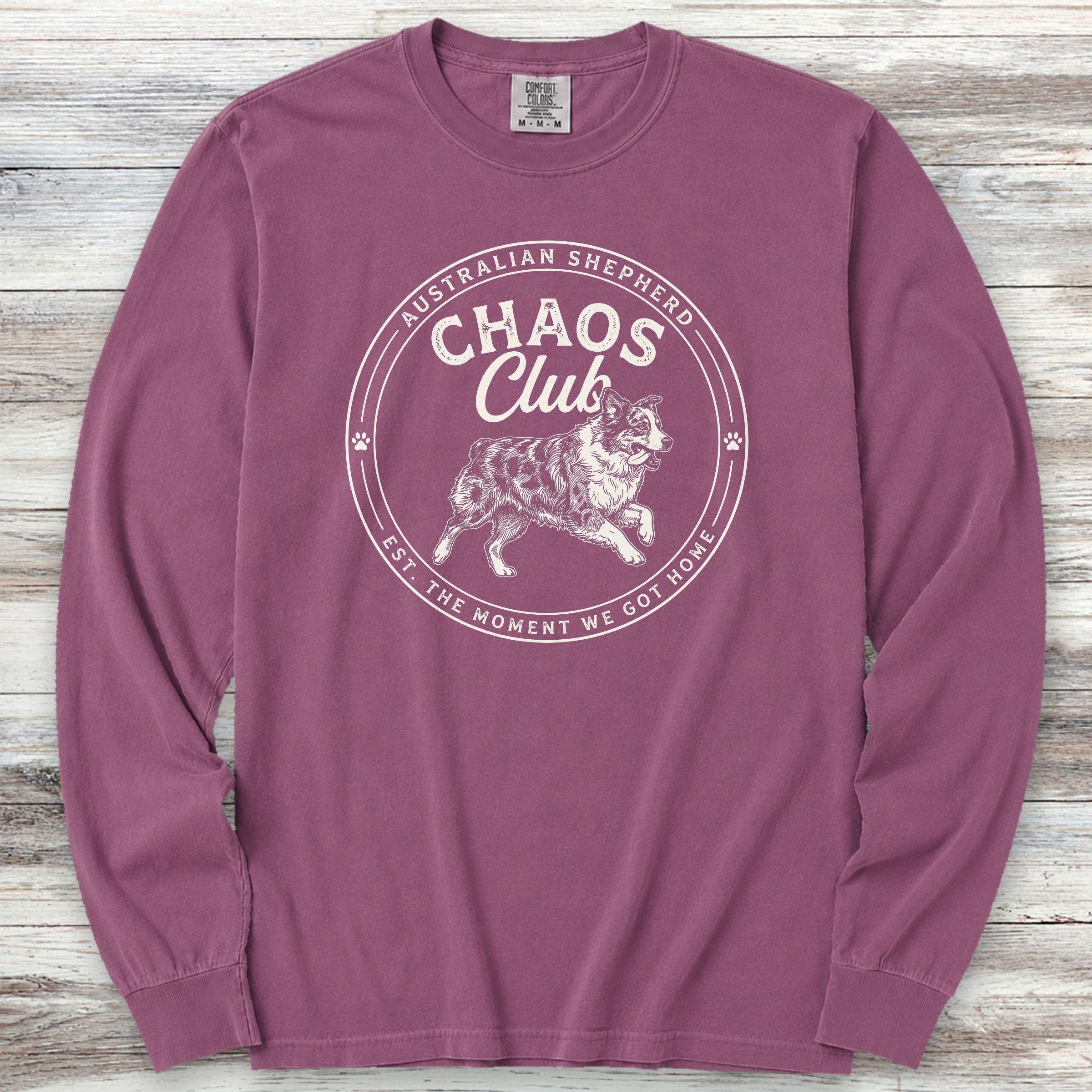 Australian Shepherd Chaos Club Long Sleeve Tee - Berry