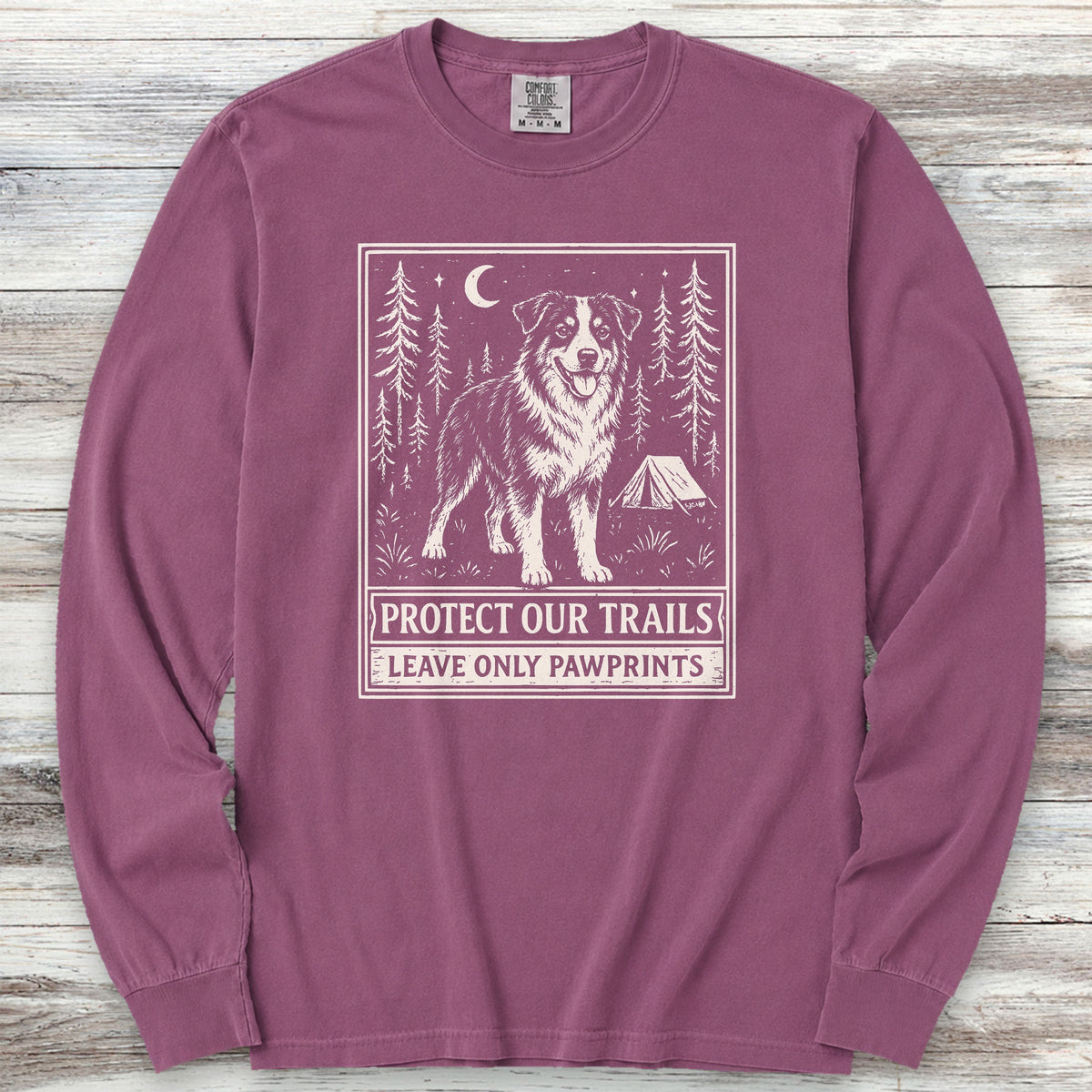 Australian Shepherd Black Tri-color Protect Trails Long Sleeve Tee - Berry