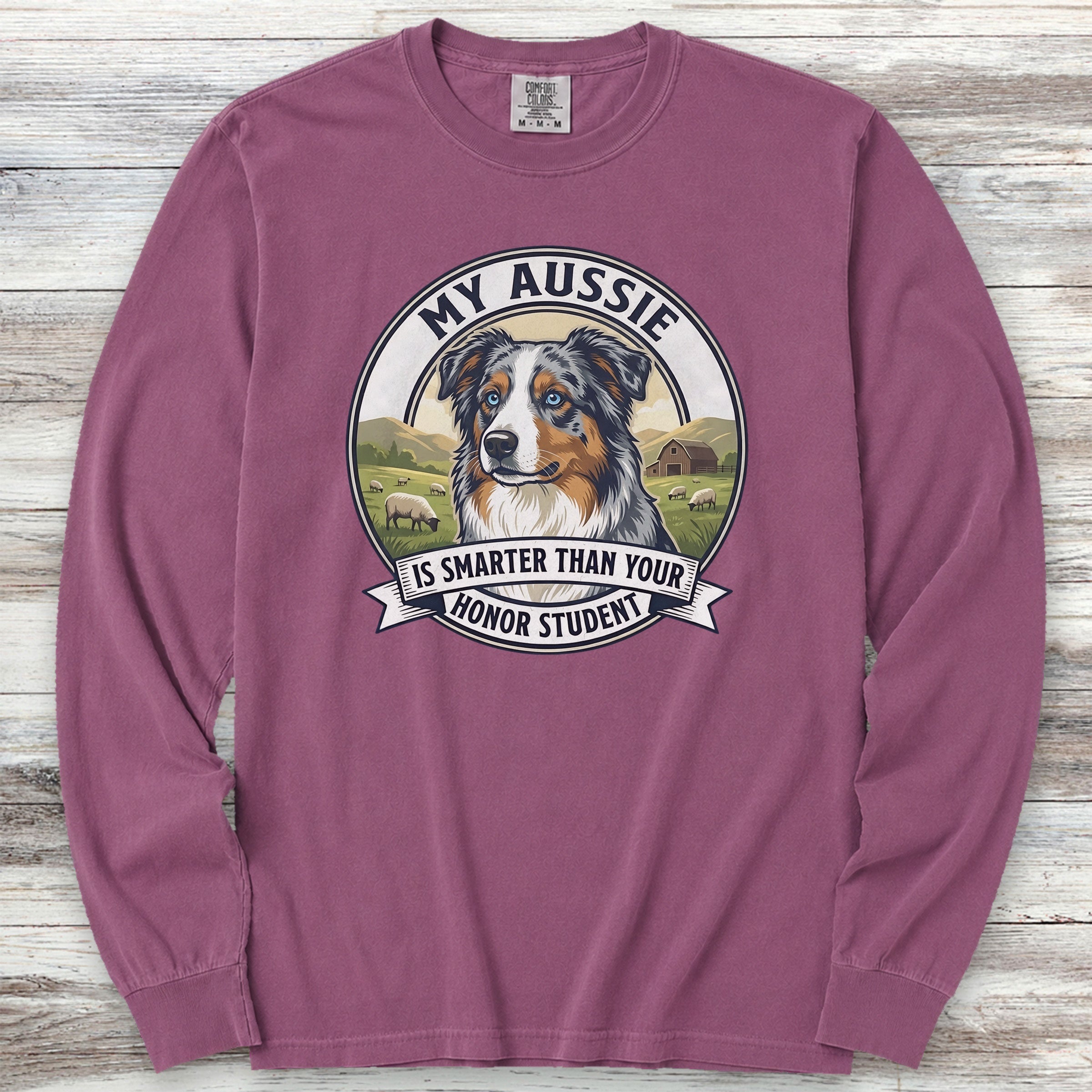 Australian Shepherd Aussie Smart Long Sleeve Tee - Berry