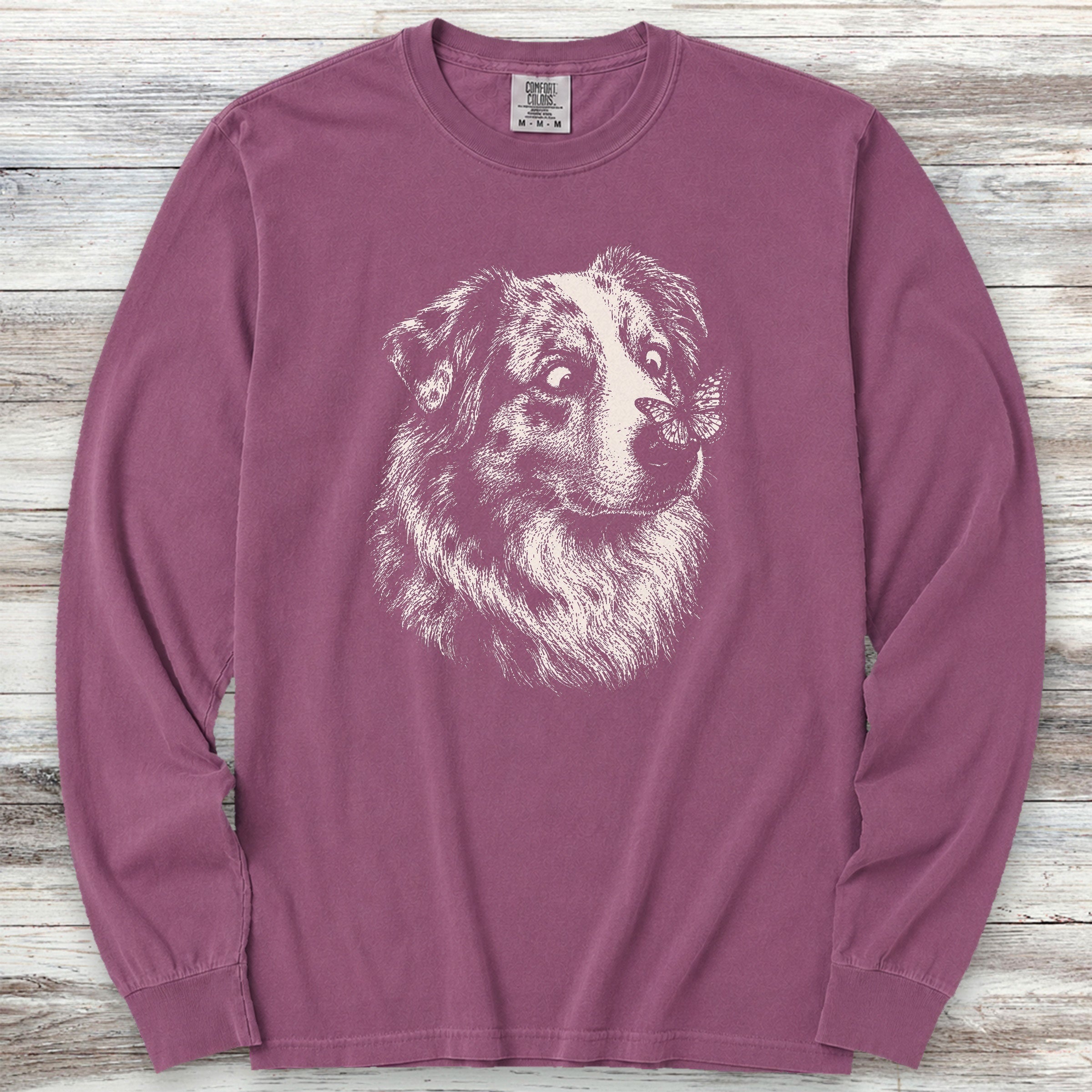 Australian Shepherd Butterfly Long Sleeve Tee - Berry