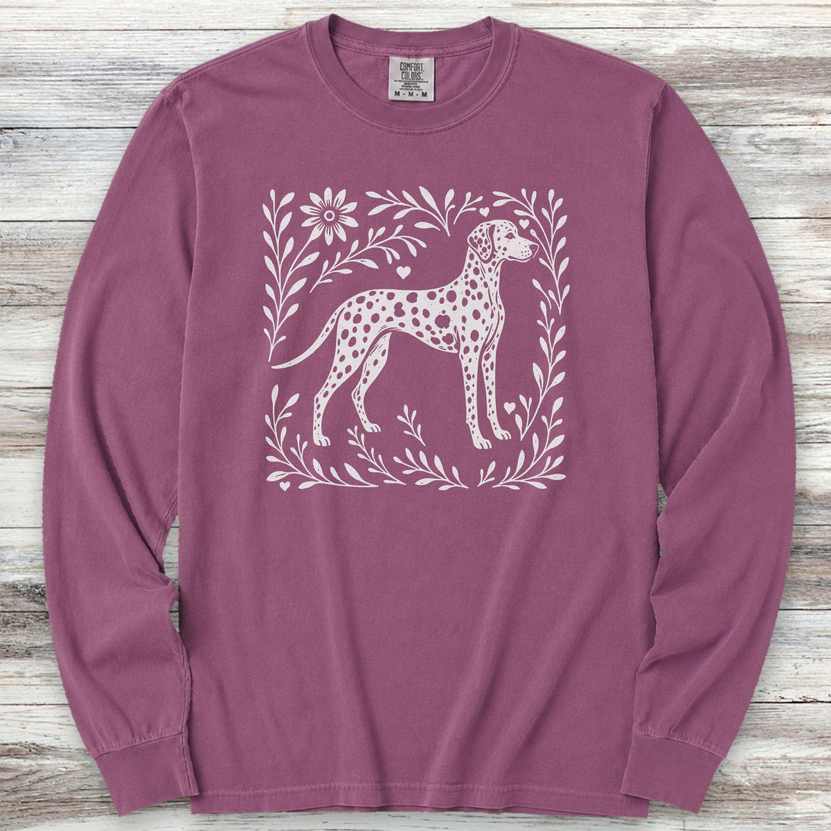 Dalmatian Linocut Long Sleeve Tee - Berry