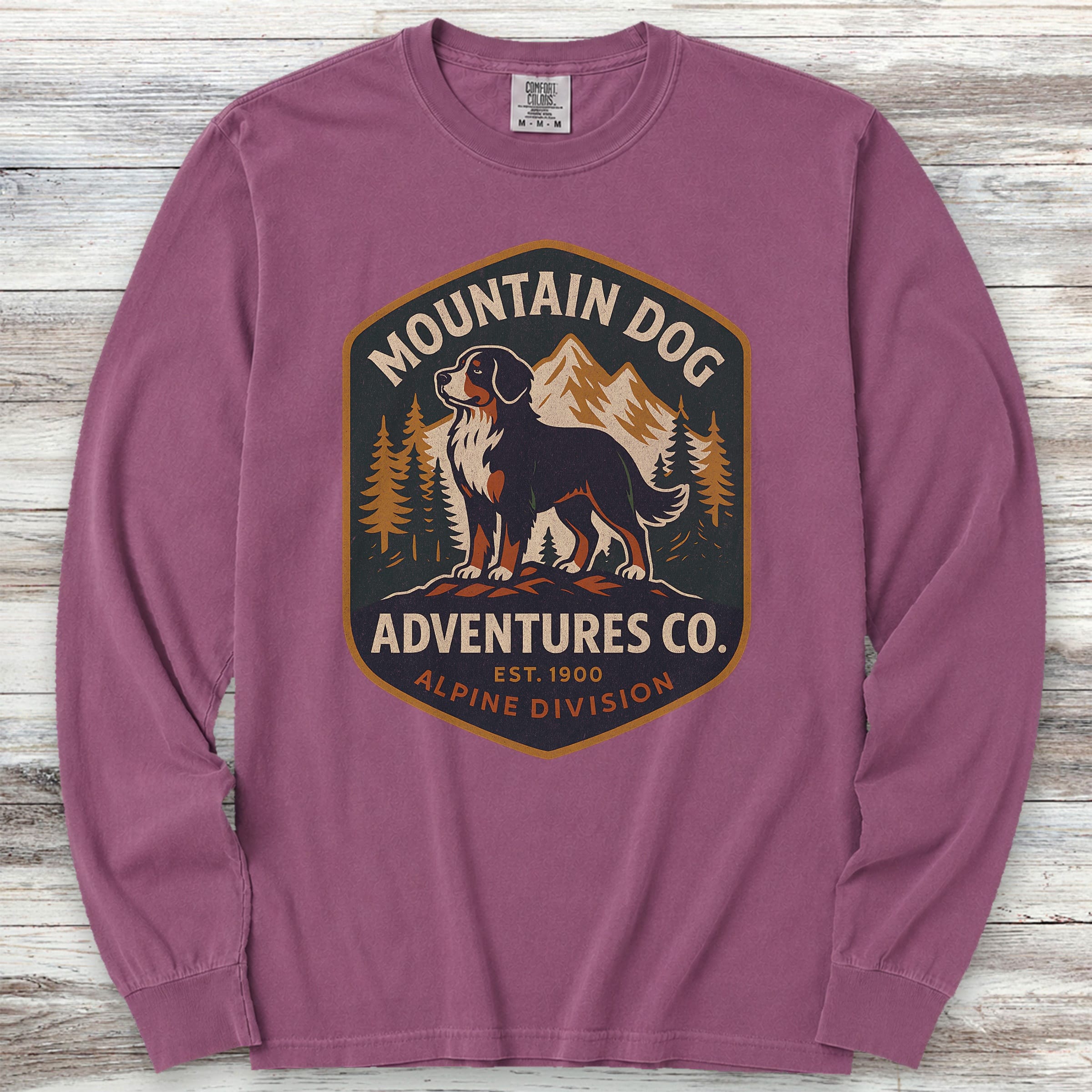 Bernese Mountain Dog Adventures Long Sleeve Tee - Berry
