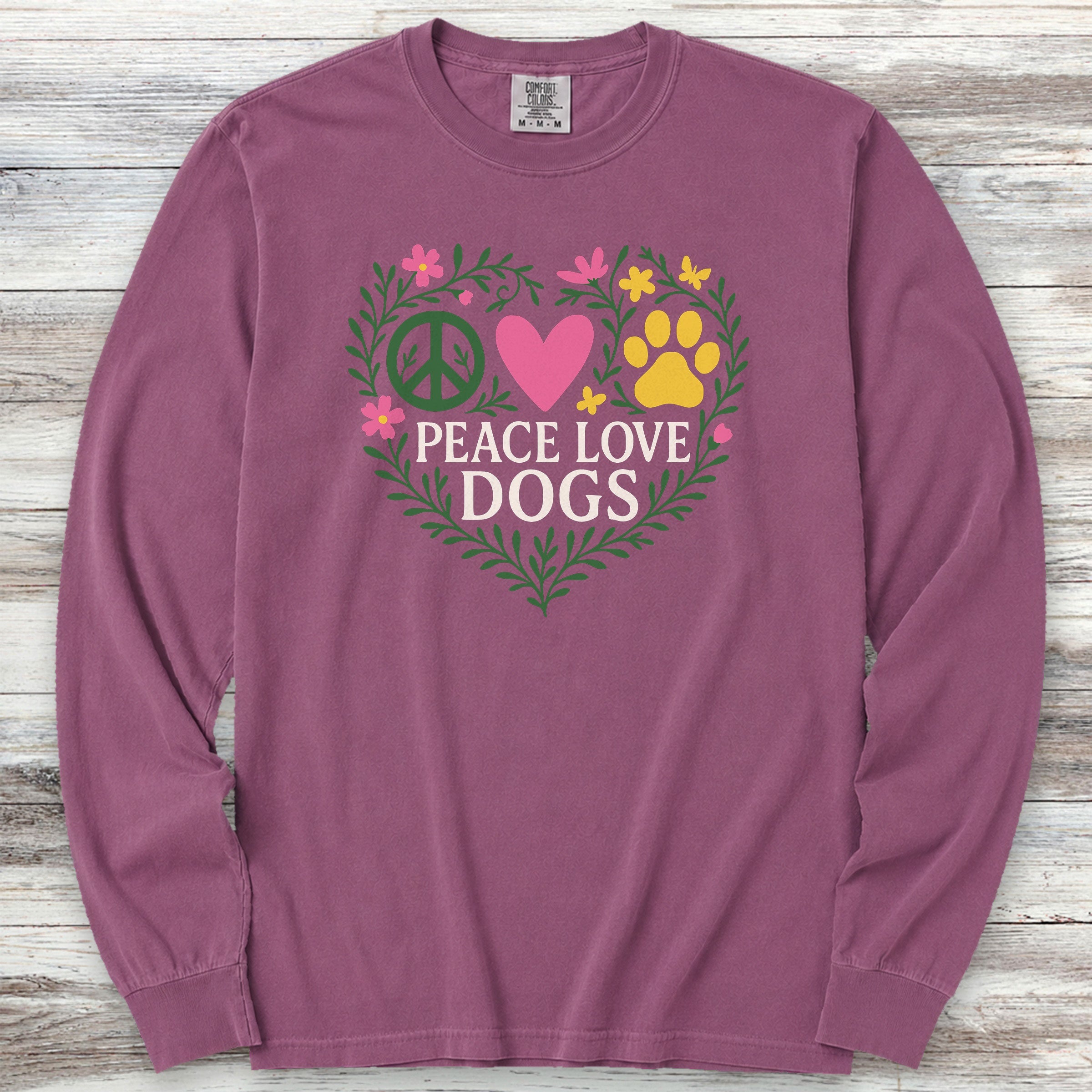 Peace Love Dogs Floral Long Sleeve Tee - Berry