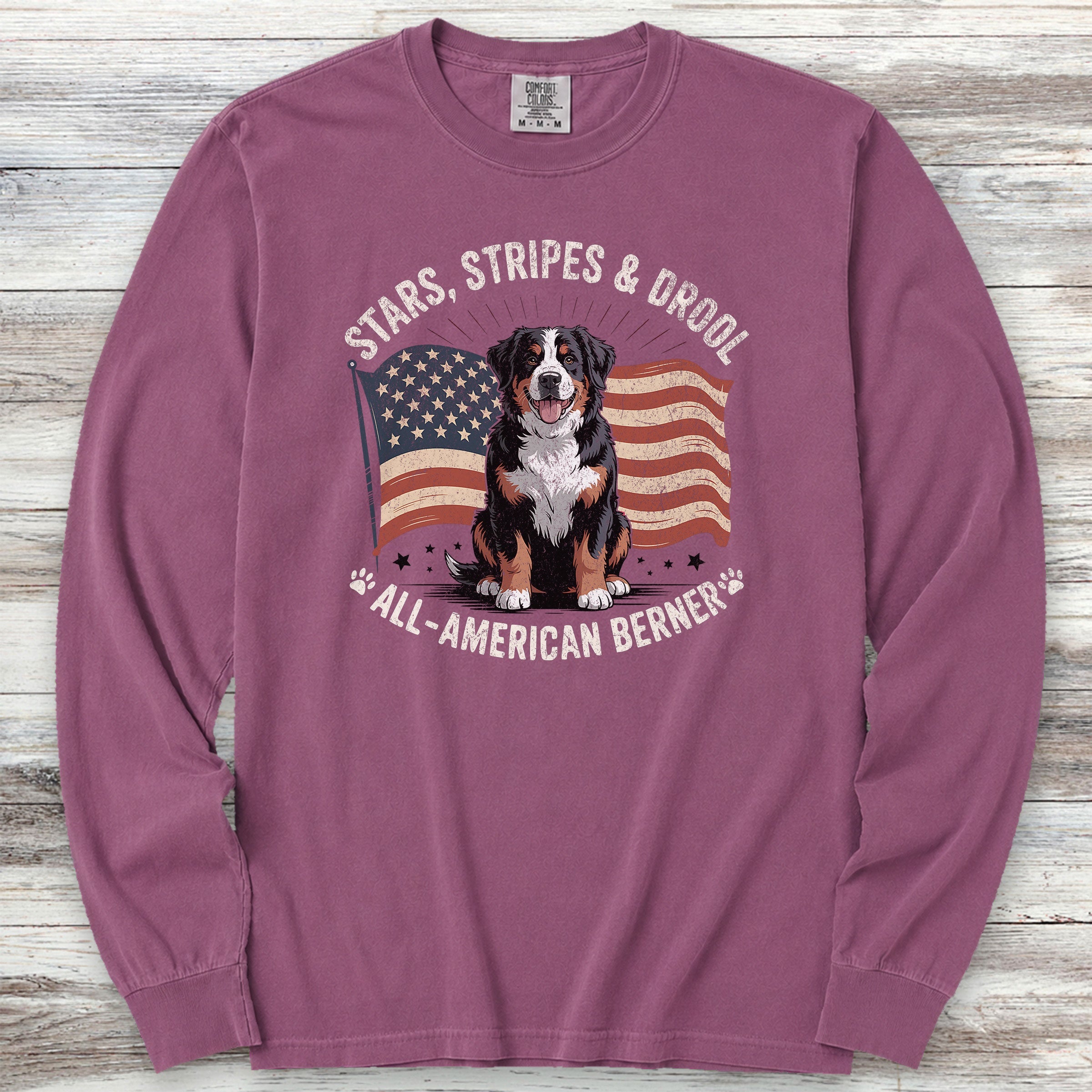 Bernese Mountain Dog All American Long Sleeve Tee - Berry