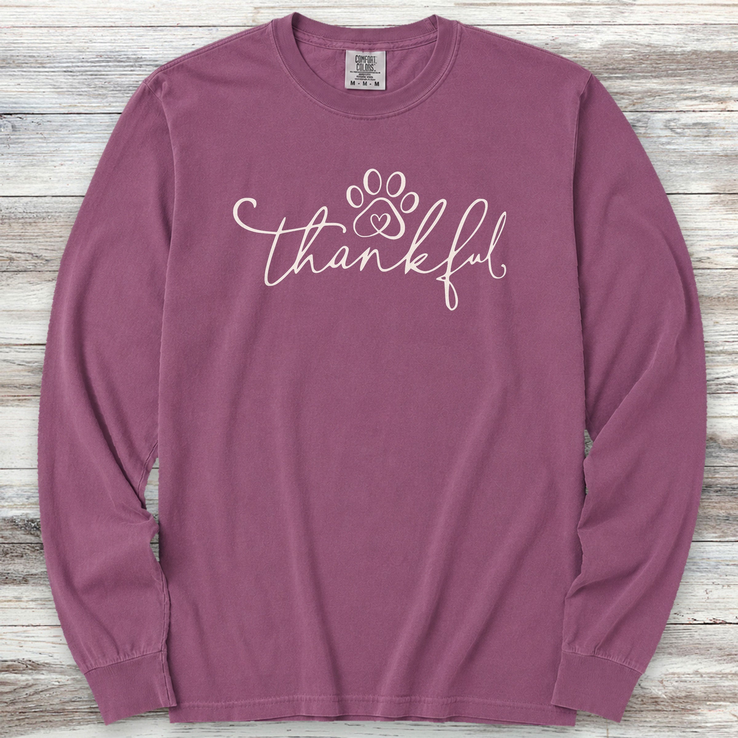 Thankful Pawprint Long Sleeve Tee - Berry