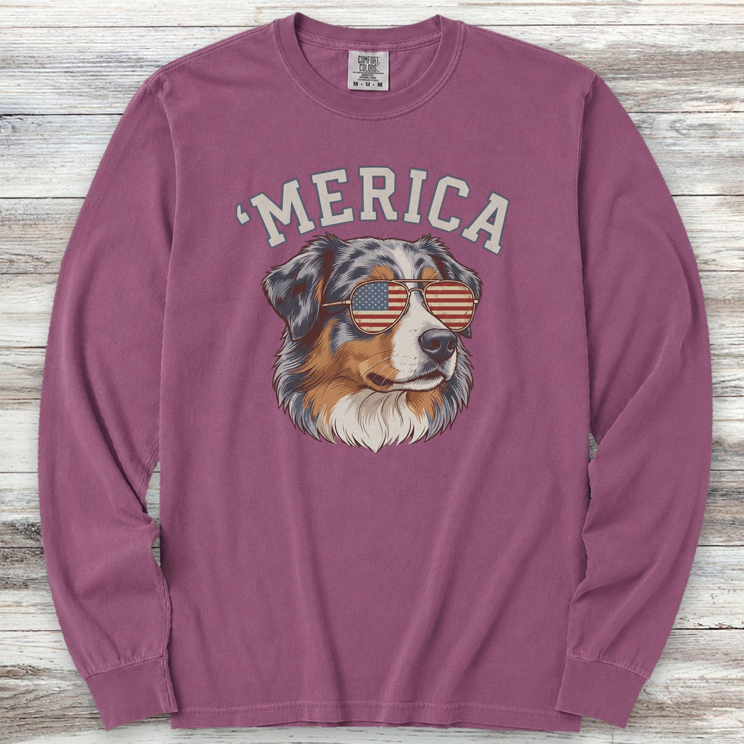 Australian Shepherd 'Merica Long Sleeve Tee - Berry