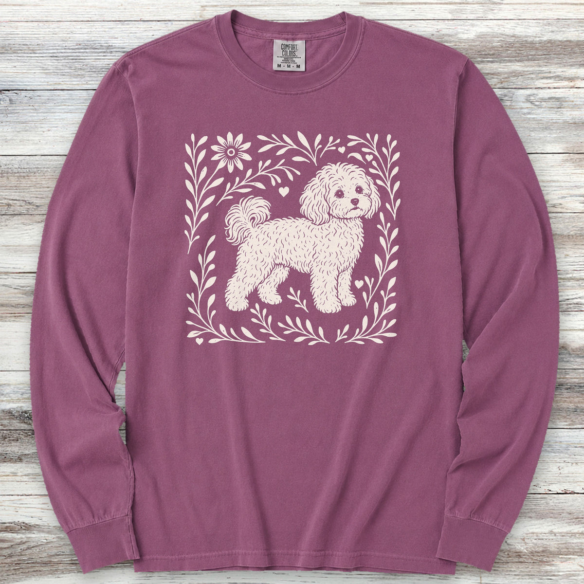Maltipoo Linocut Long Sleeve Tee - Berry
