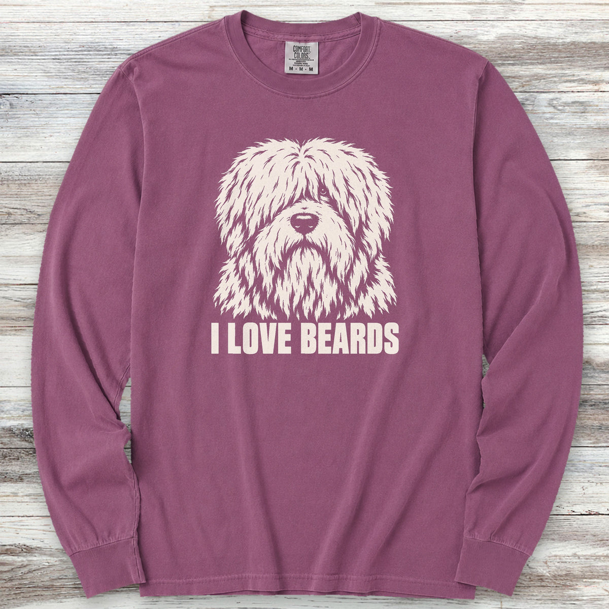 Old English Sheepdog I Love Beards Long Sleeve Tee - Berry