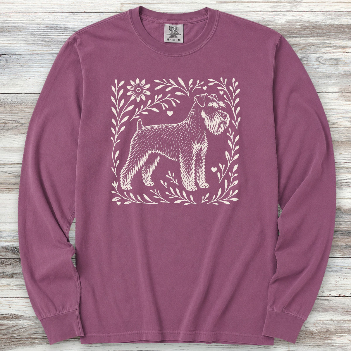 Schnauzer Linocut Long Sleeve Tee - Berry