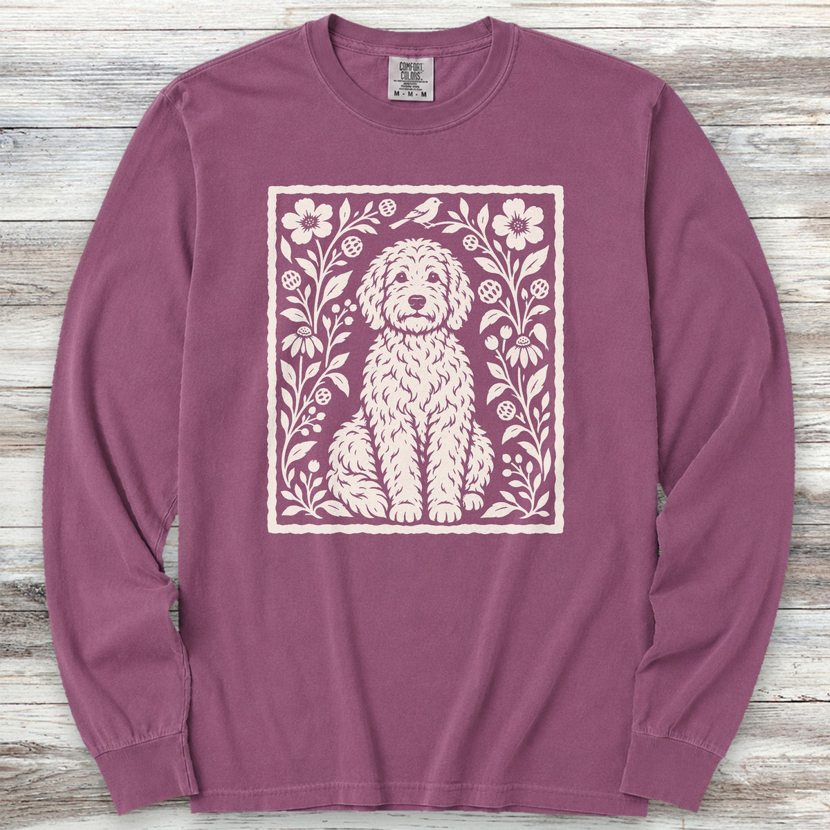 Doodle Folk Art Floral Long Sleeve Tee - Berry