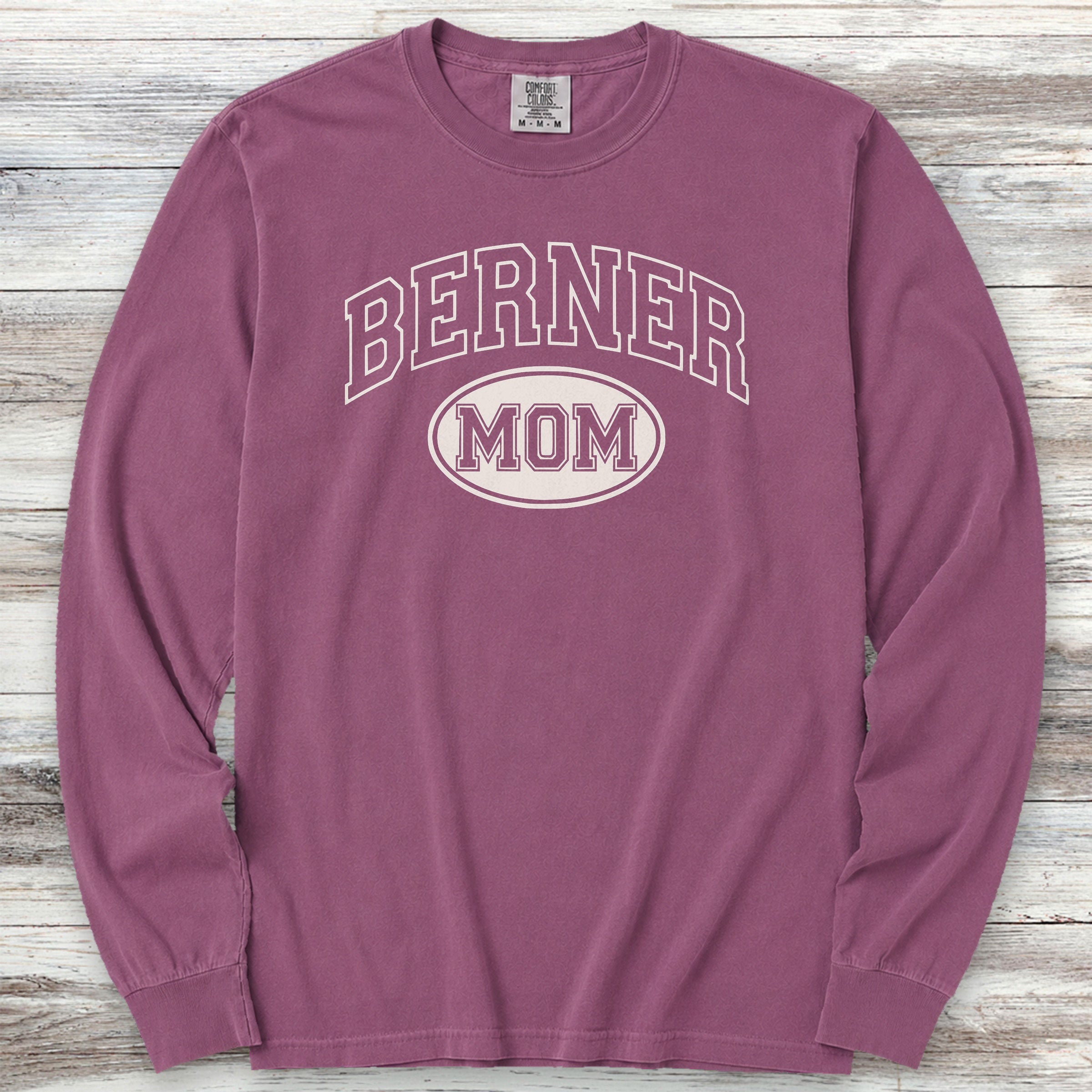 Bernese Mountain Dog University Mom Long Sleeve Tee - Berry