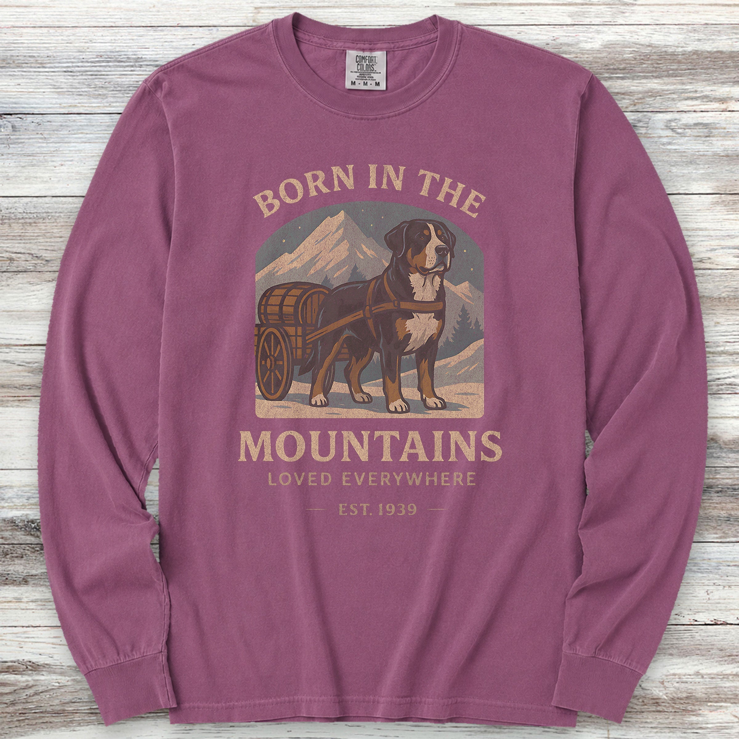 Swiss Mountain Dog Born Long Sleeve Tee - Berry