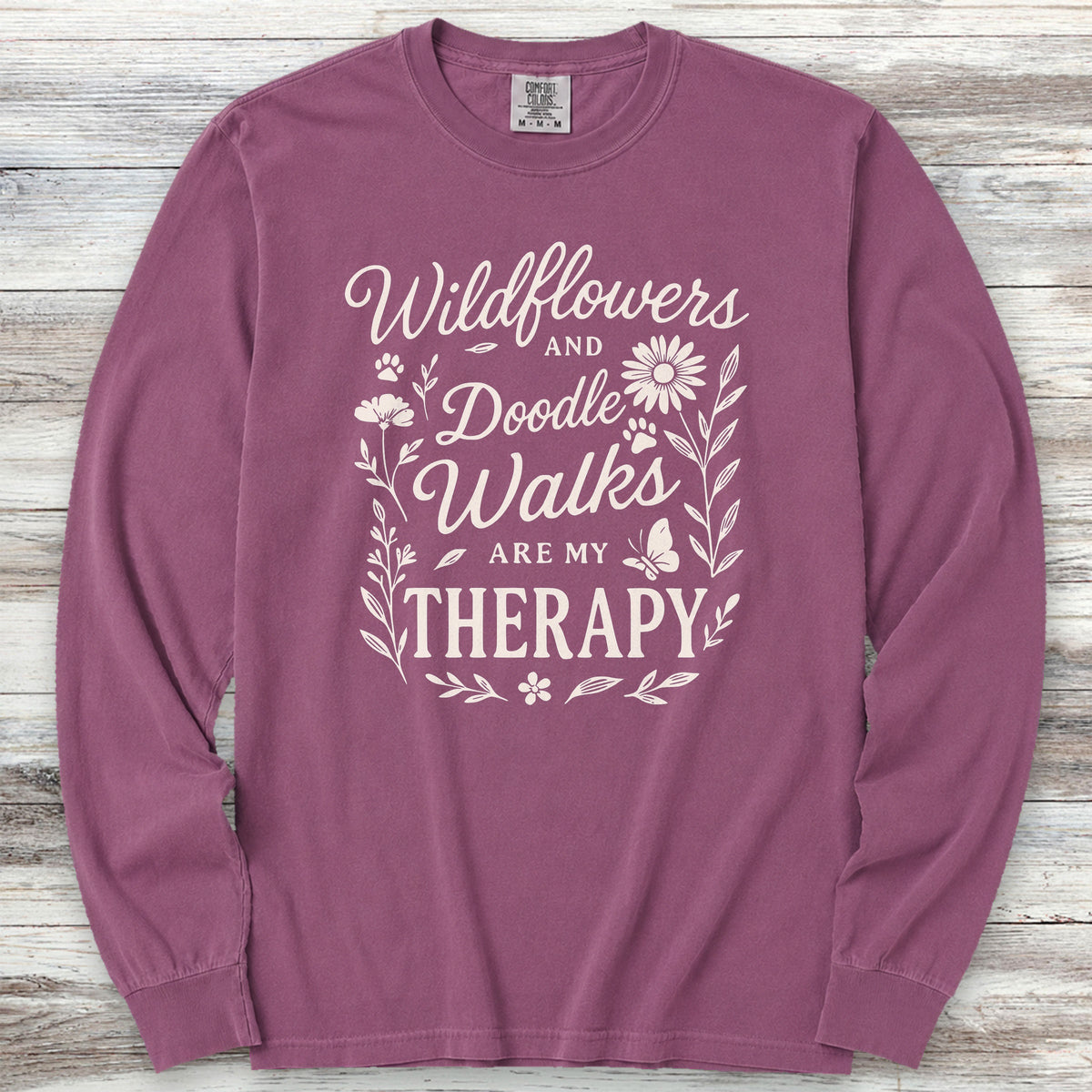 Doodle Walks & Wildflowers Long Sleeve Tee - Berry