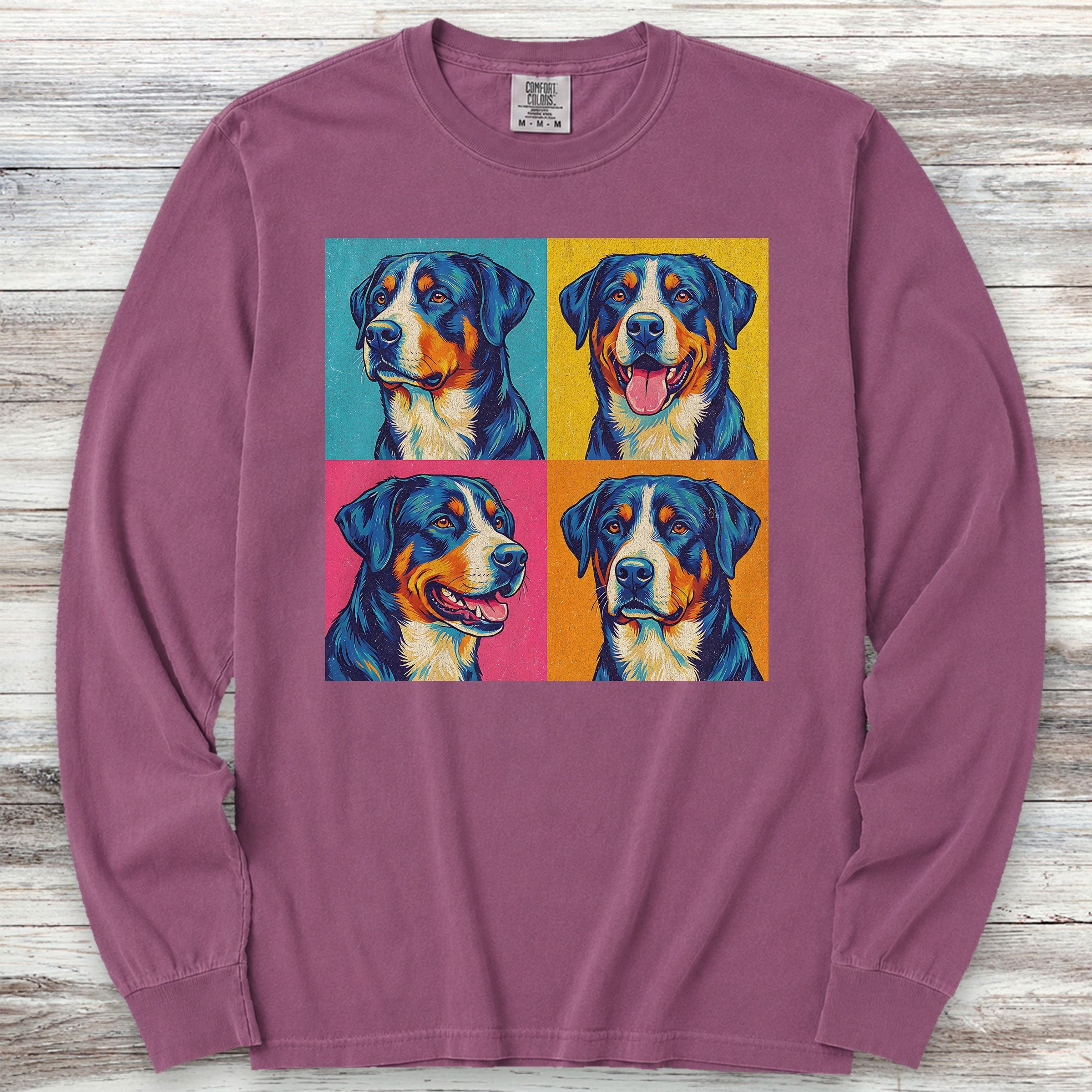 Swiss Mountain Dog Pop Art Long Sleeve Tee - Berry