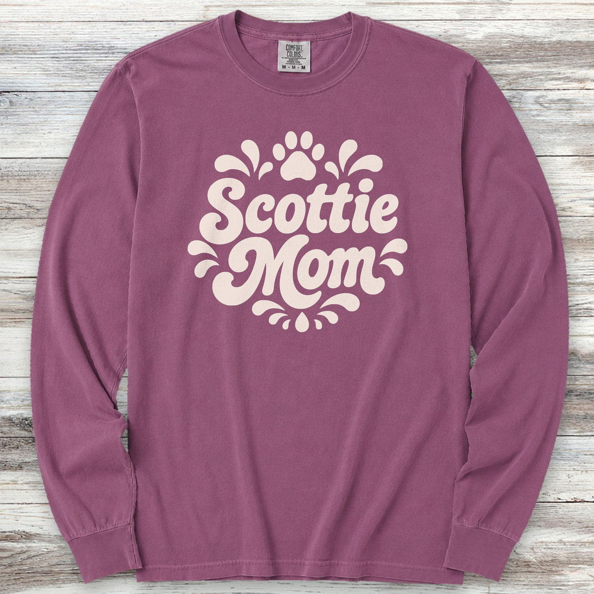 Scottish Terrier Groovy Mom Long Sleeve Tee - Berry