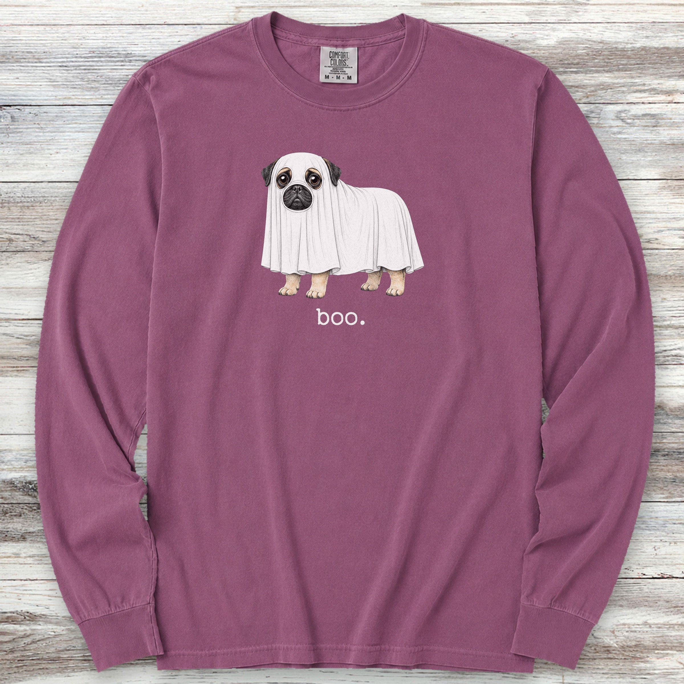 Pug Boo Long Sleeve Tee - Berry