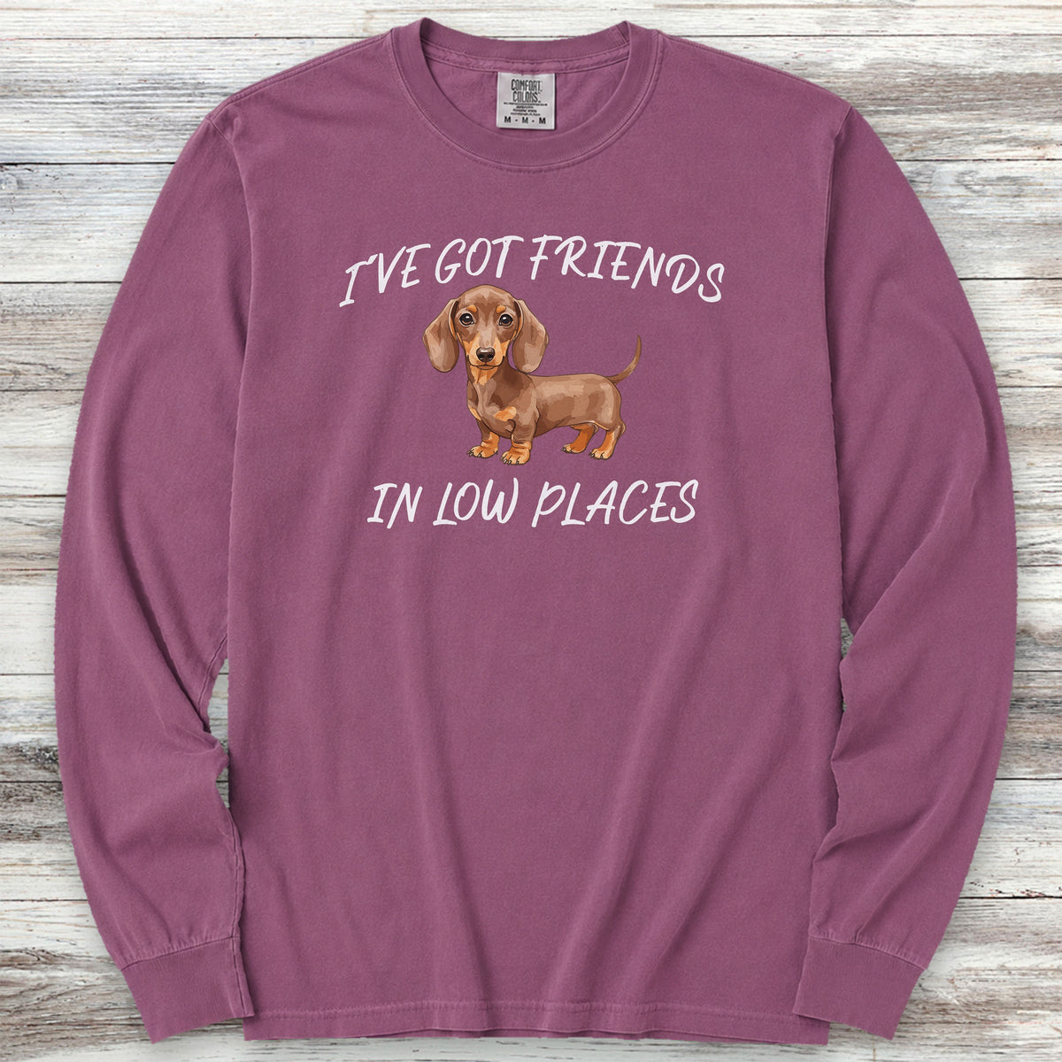 Dachshund Low Places Long Sleeve Tee - Berry