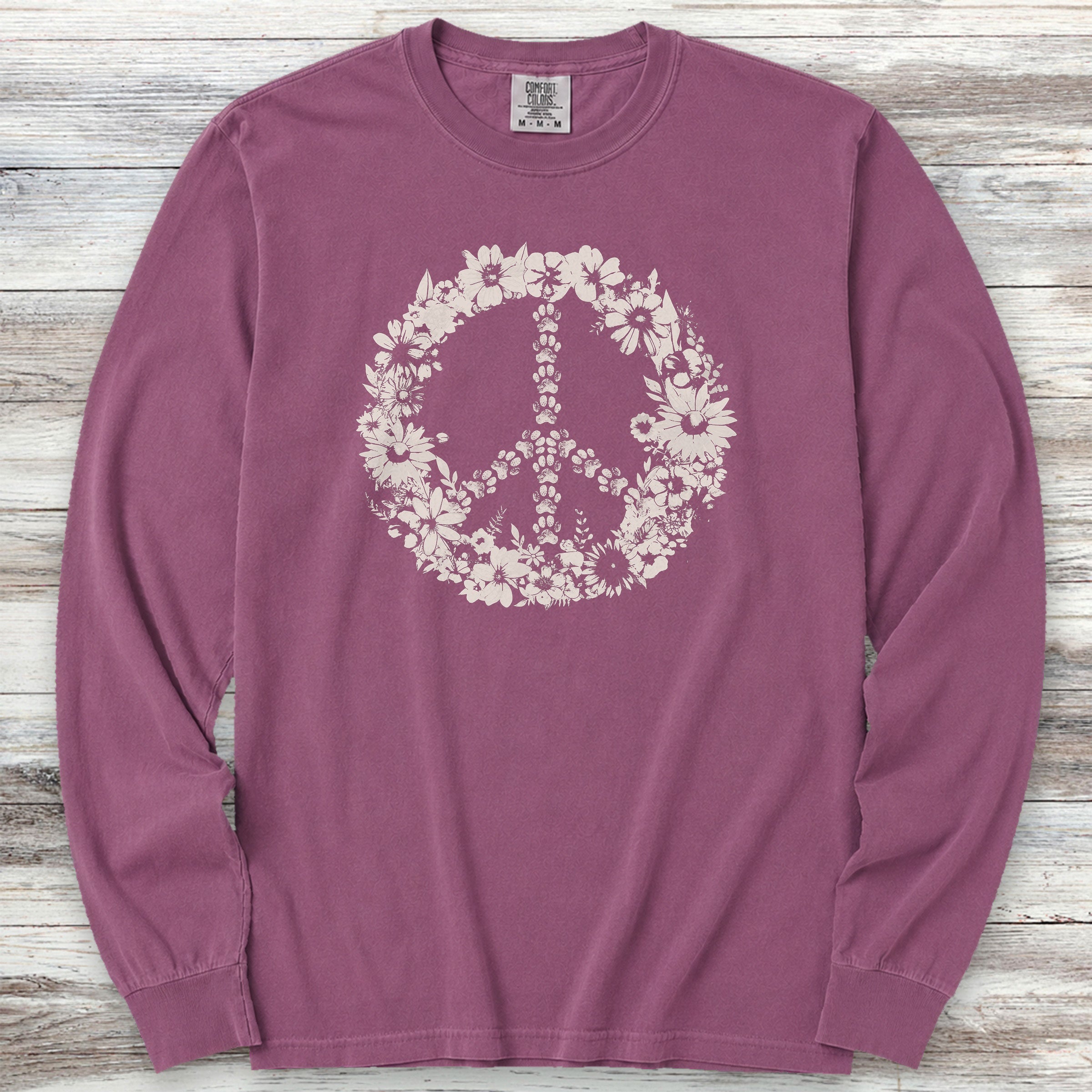 Vintage Floral Peace Long Sleeve Tee - Berry