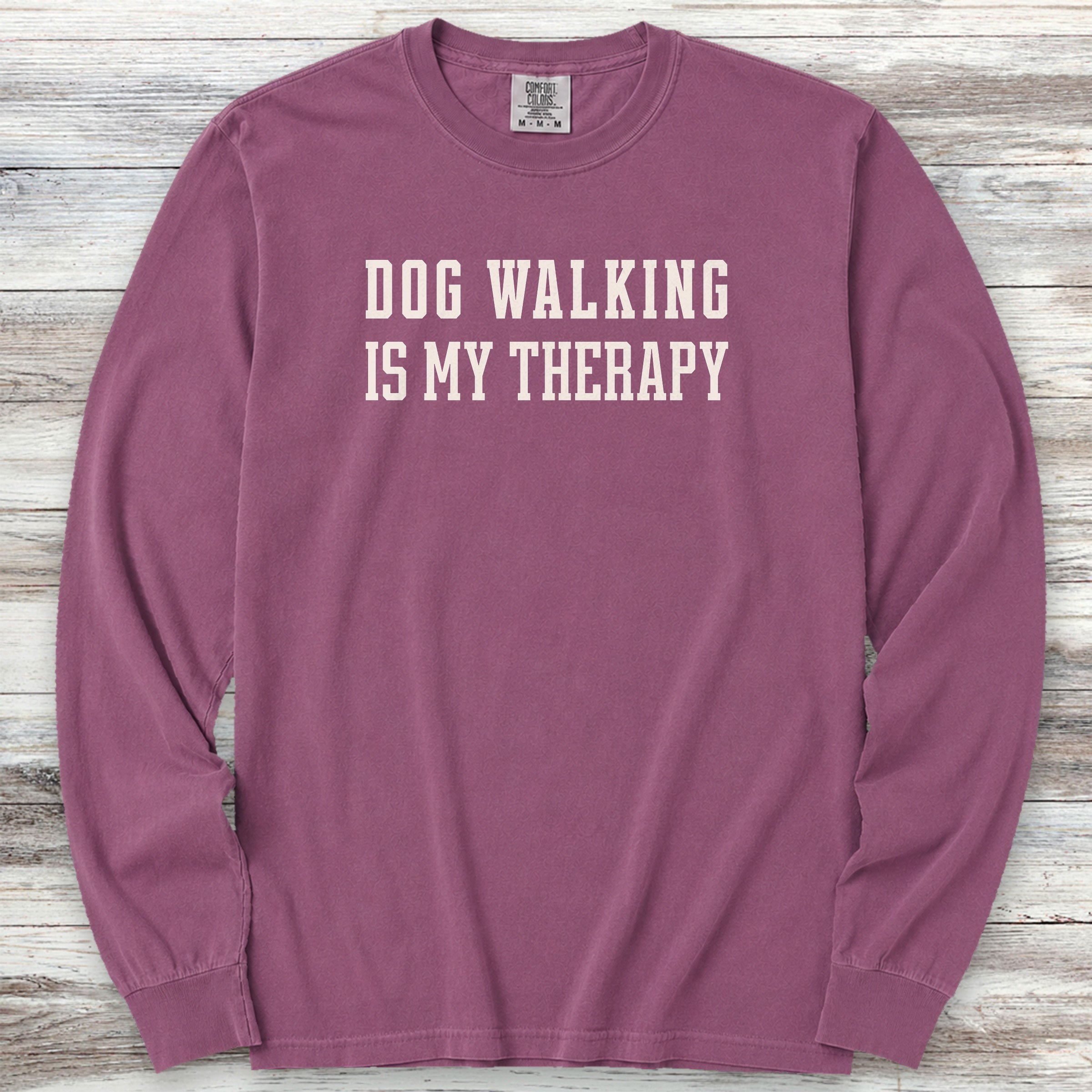 Dog Walking Therapy Long Sleeve Tee - Berry