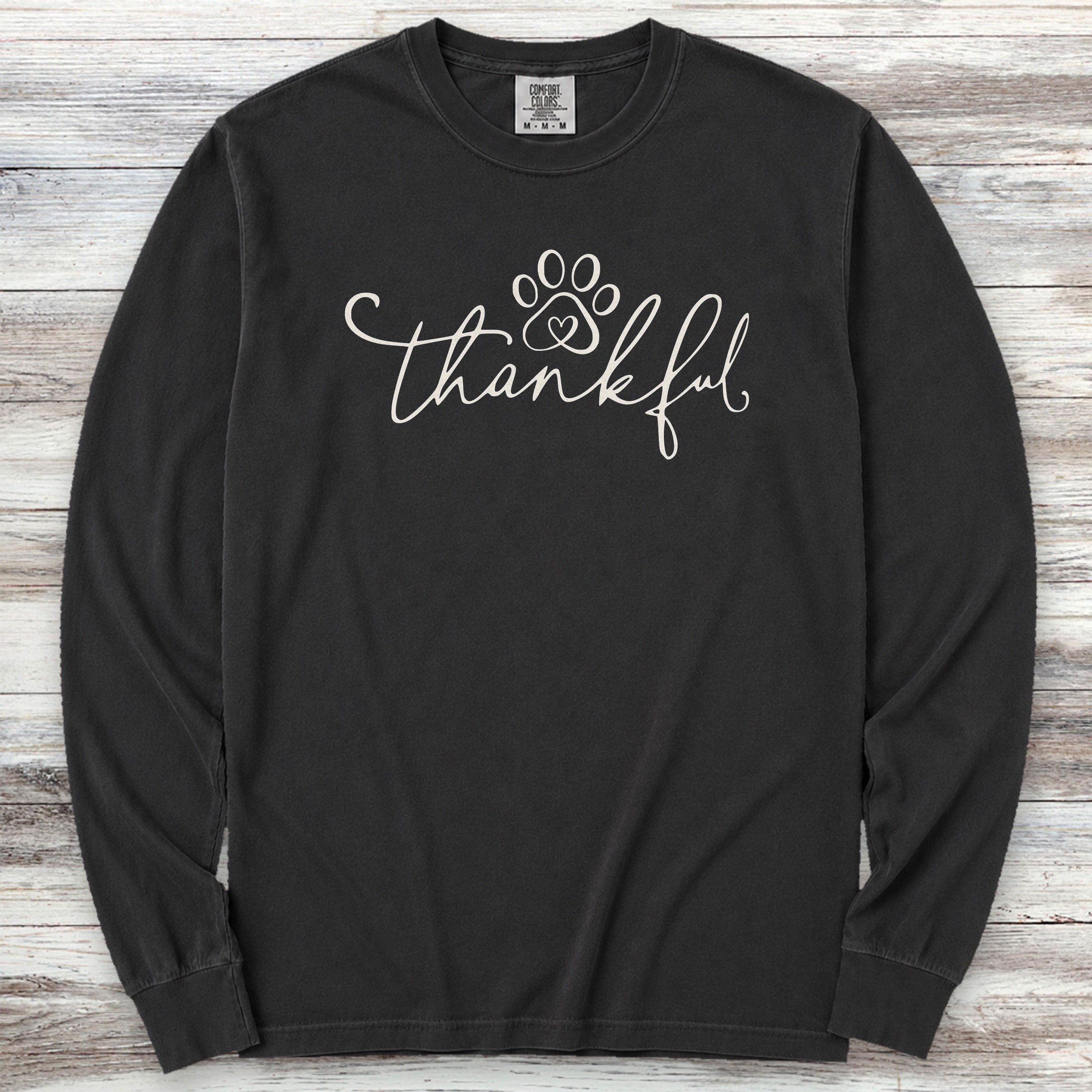 Thankful Pawprint Long Sleeve Tee - Black
