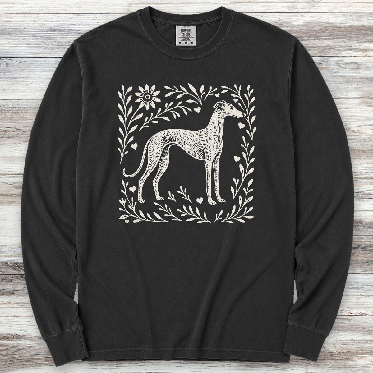 Greyhound Linocut Long Sleeve Tee - Black