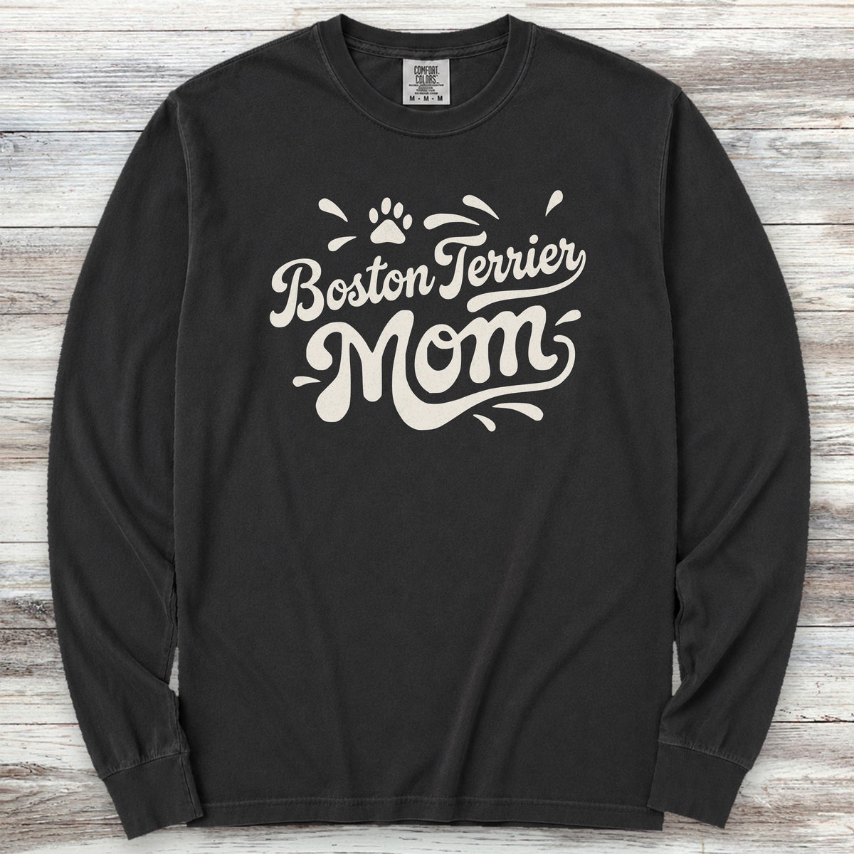 Boston Terrier Groovy Mom Long Sleeve Tee - Black