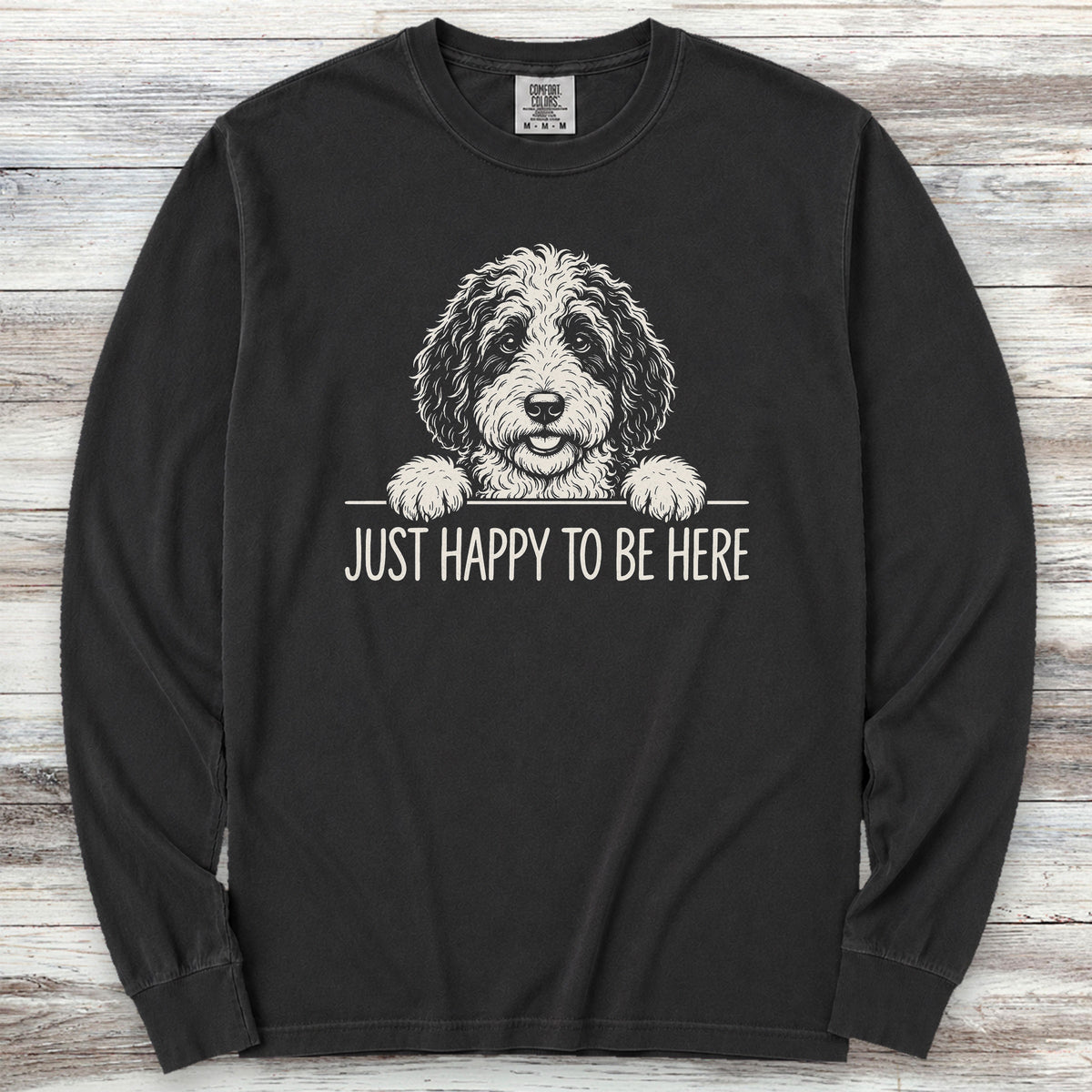 Sheepadoodle Happy Long Sleeve Tee - Black