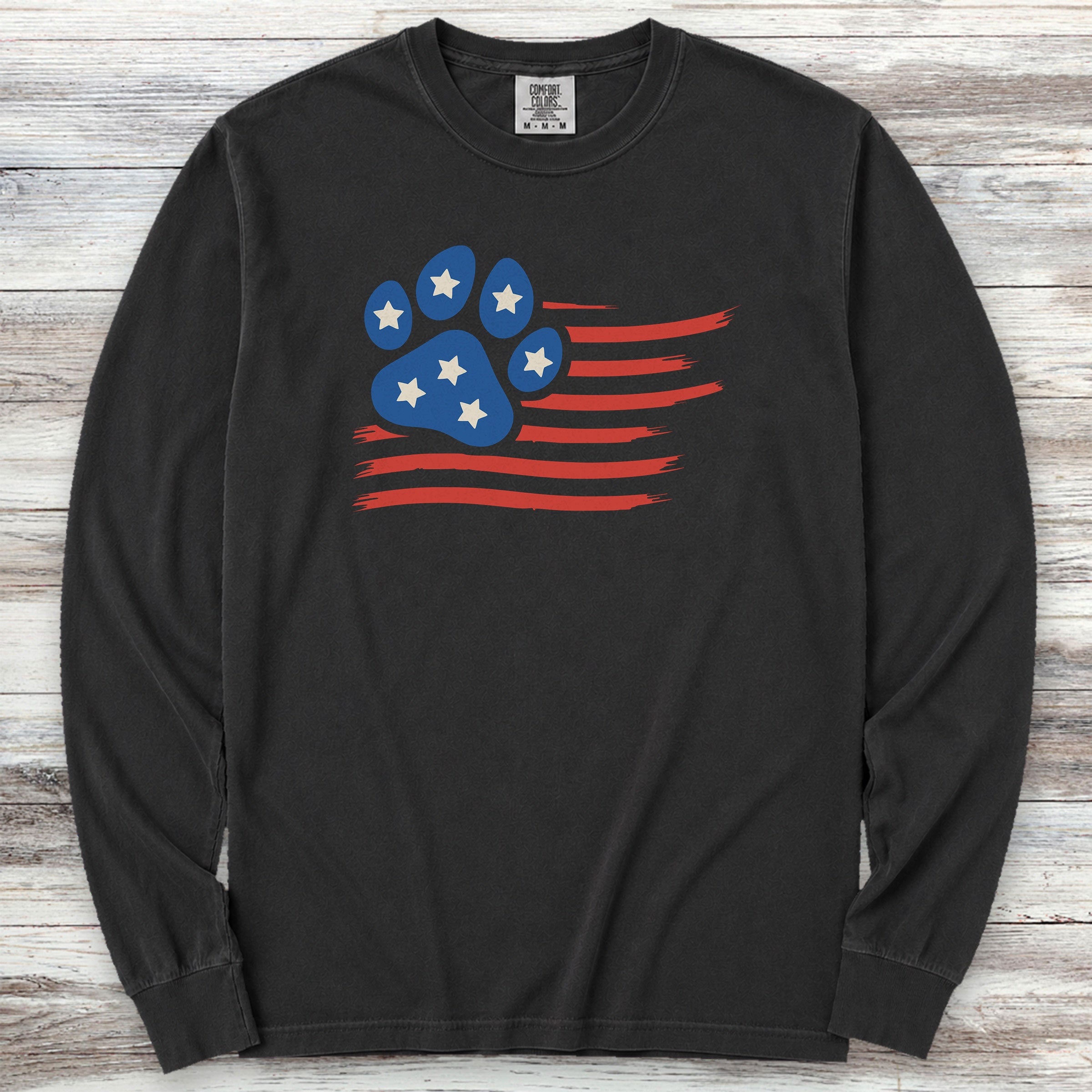 Paw Print Flag Long Sleeve Tee - Black