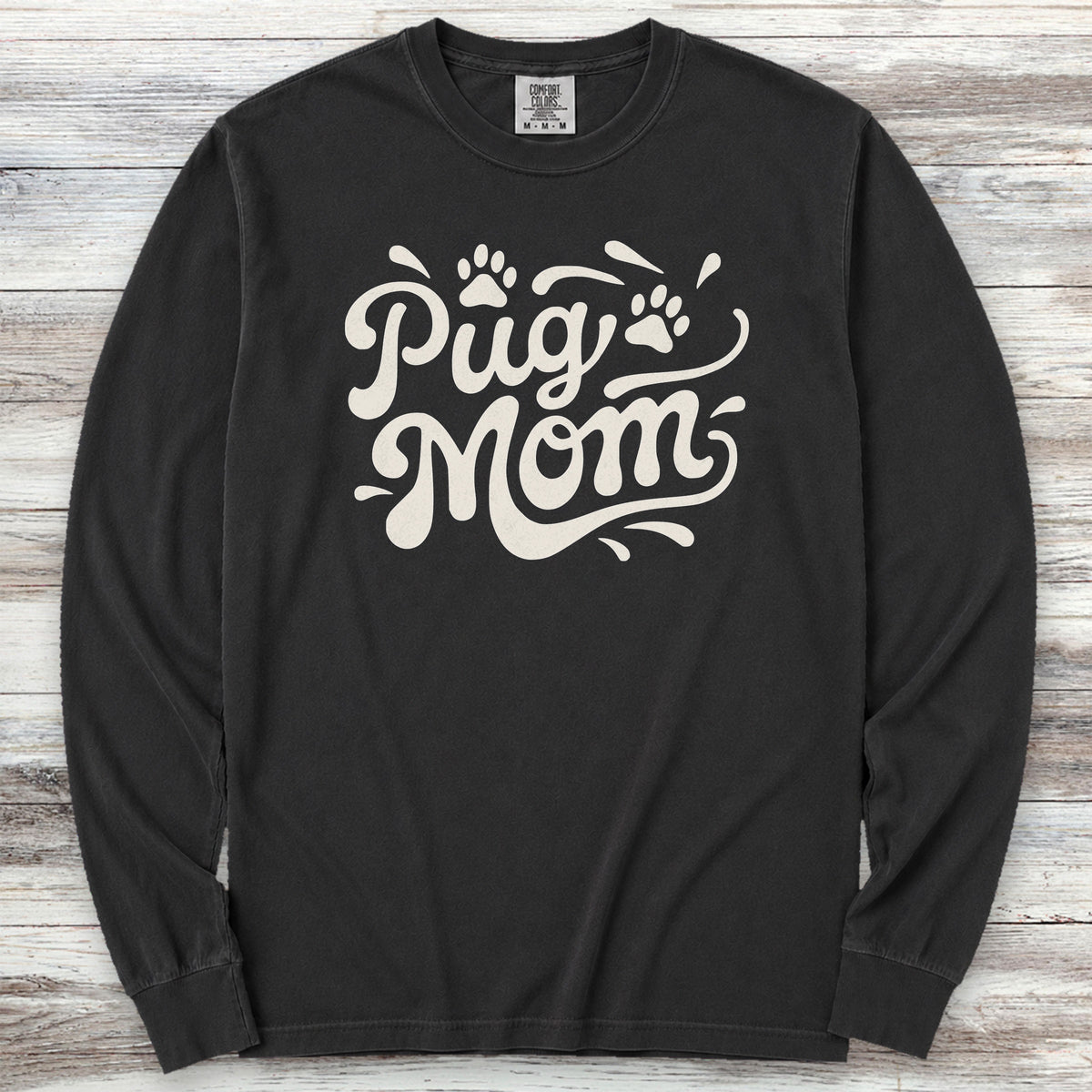 Pug Groovy Mom Long Sleeve Tee - Black