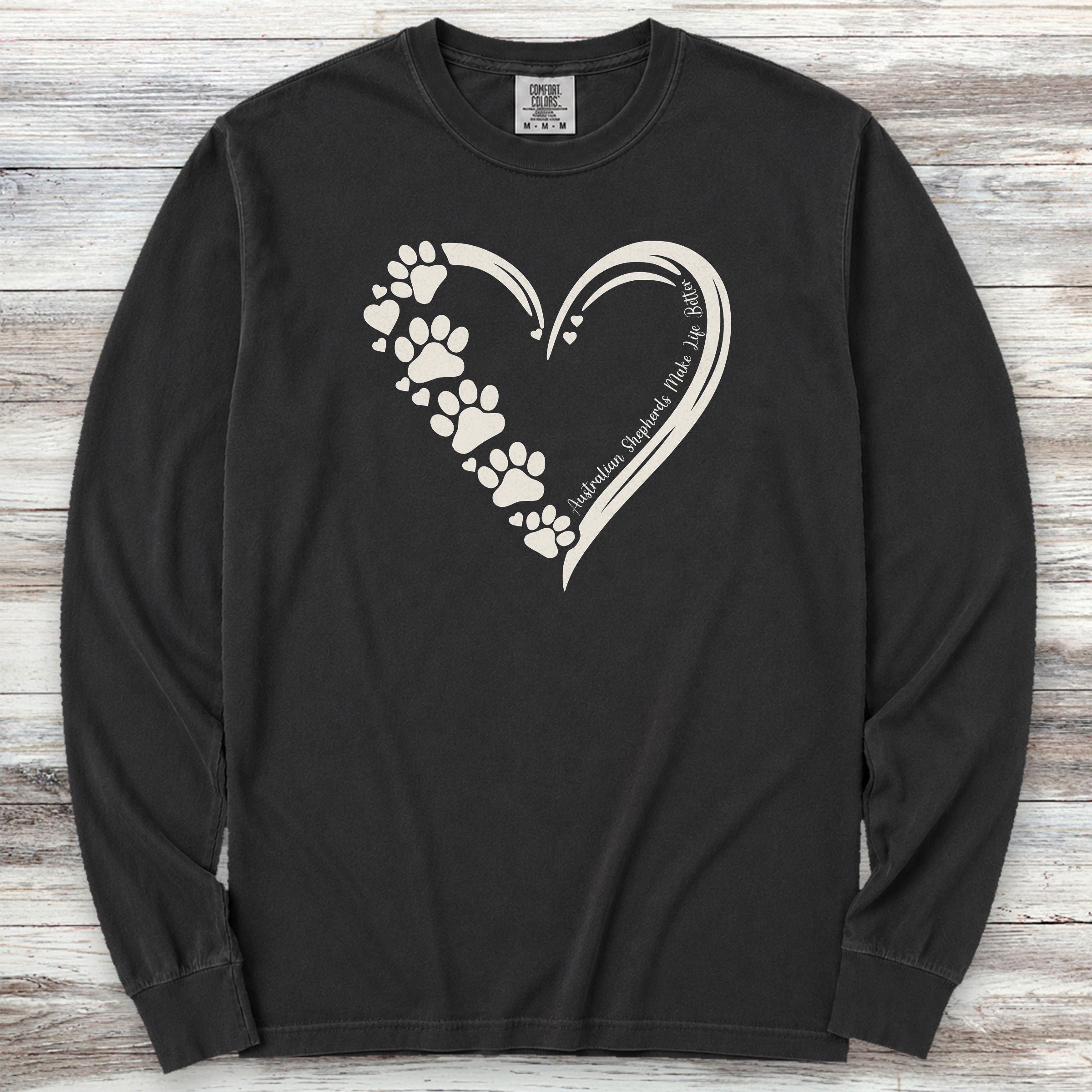 Australian Shepherd Loyal Heart Long Sleeve Tee - Black