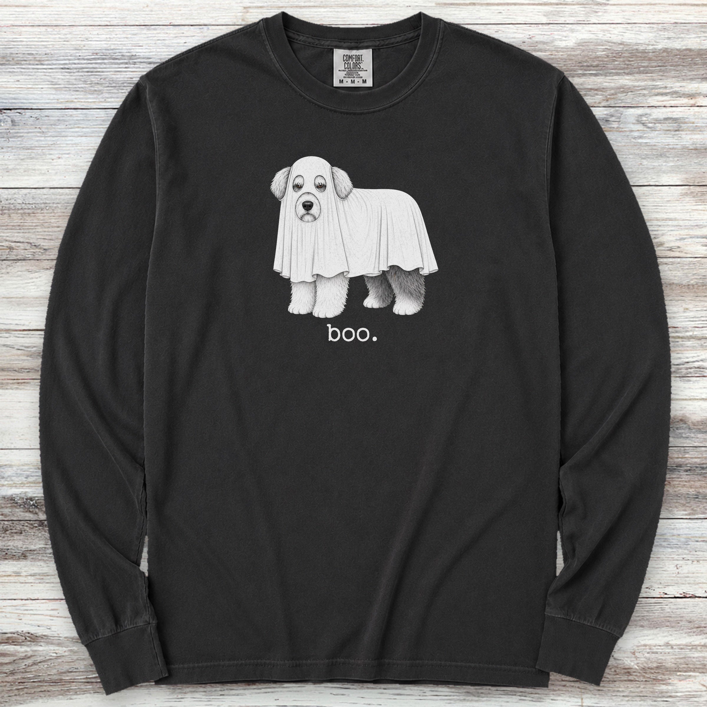 Old English Sheepdog Boo Long Sleeve Tee - Black