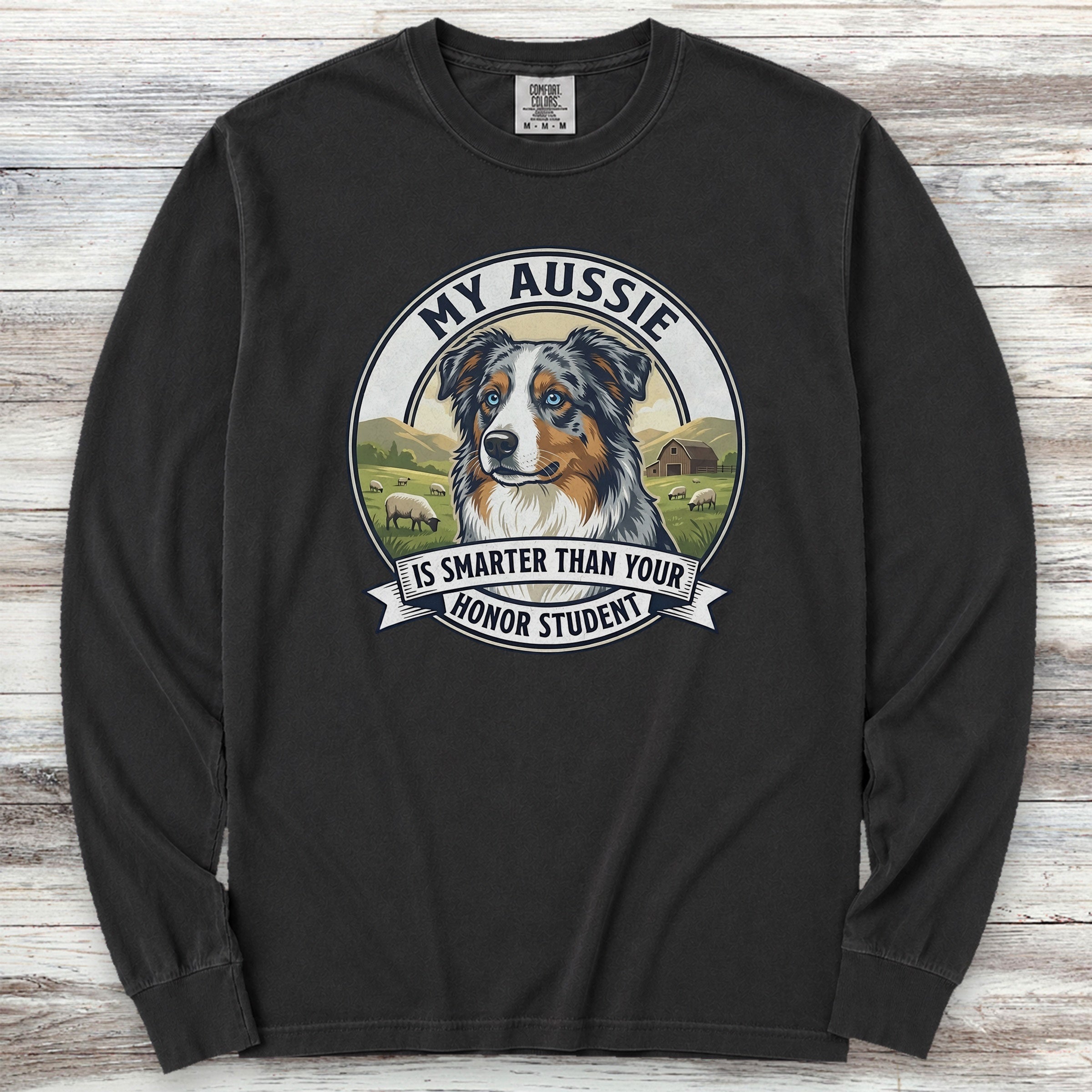 Australian Shepherd Aussie Smart Long Sleeve Tee - Black