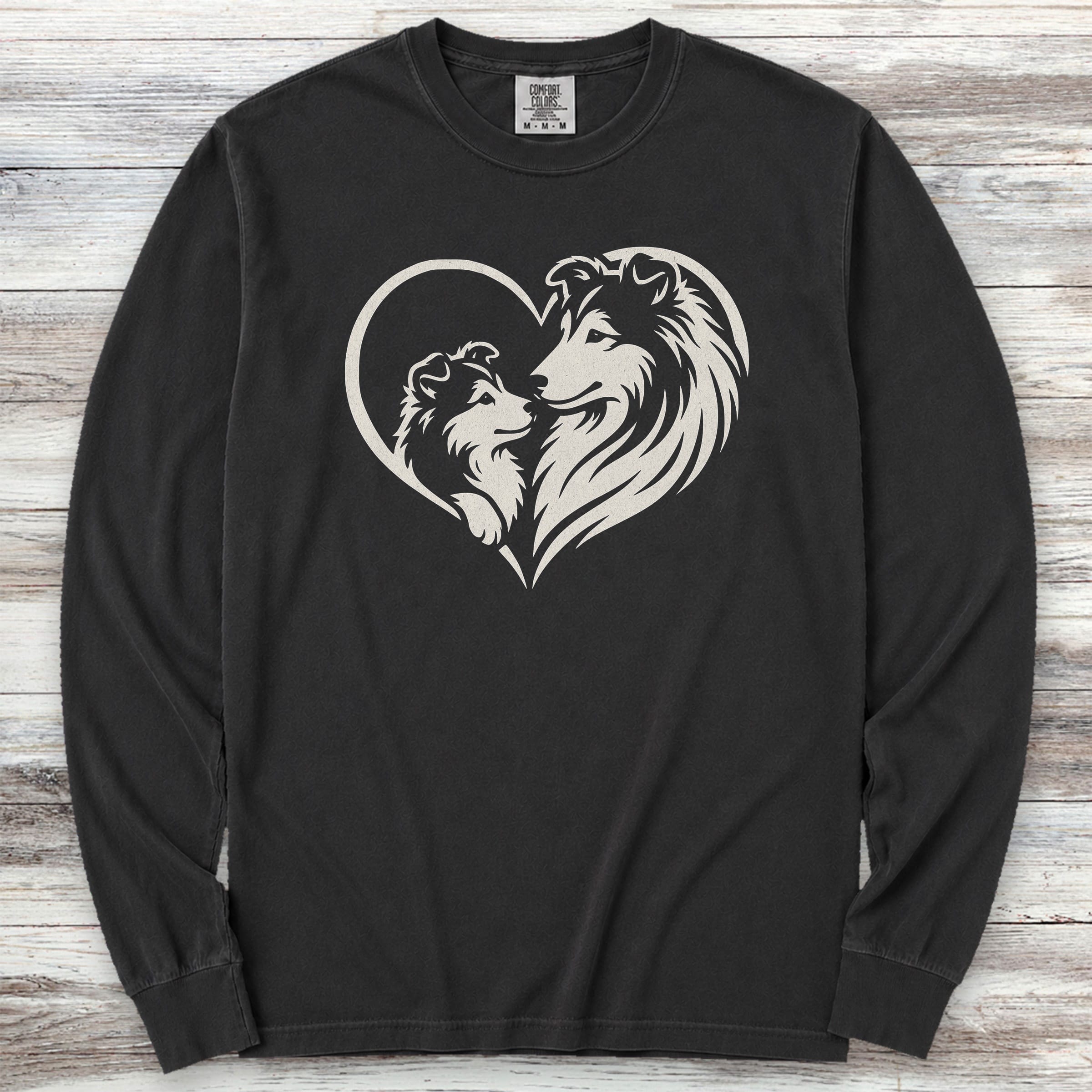 Shetland Sheepdog Heart Bond Long Sleeve Tee - Black