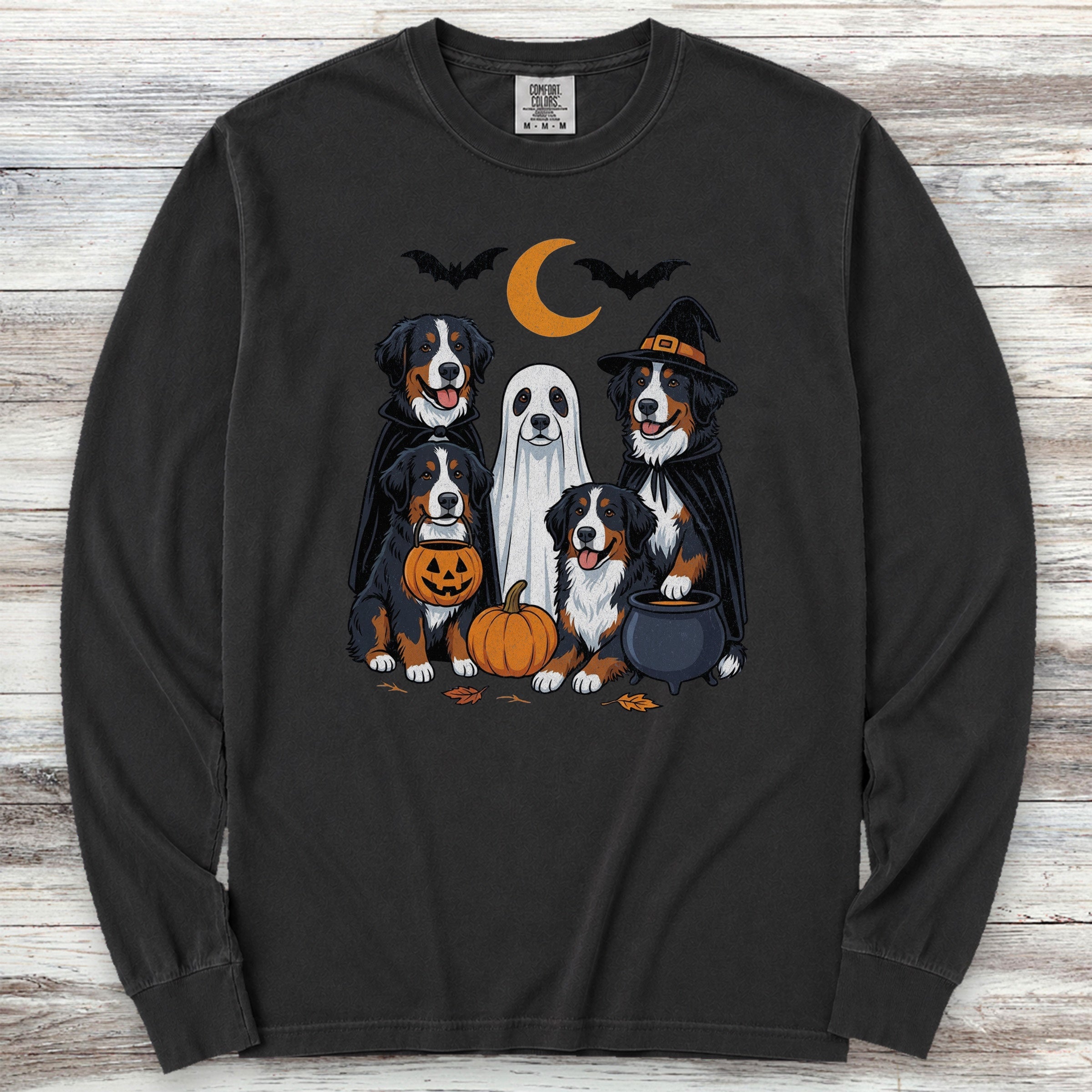 Bernese Mountain Dog Halloween Long Sleeve Tee - Black