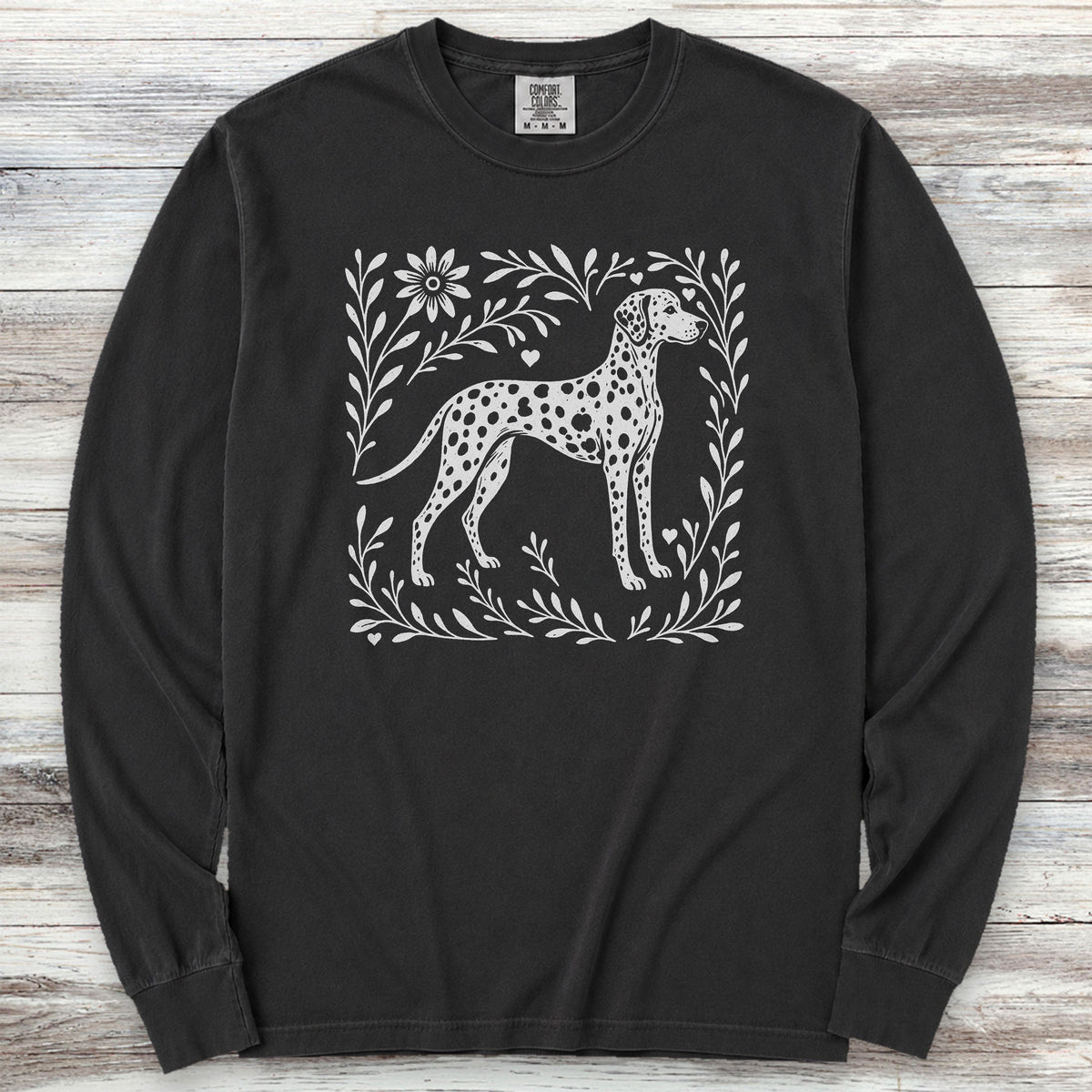 Dalmatian Linocut Long Sleeve Tee - Black
