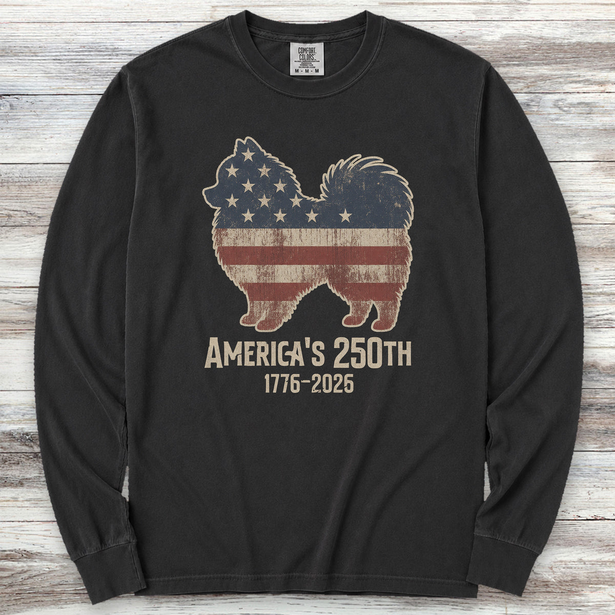 Pomeranian Vintage USA Long Sleeve Tee - Black