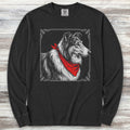 Rough Collie Etching Long Sleeve Tee - Black